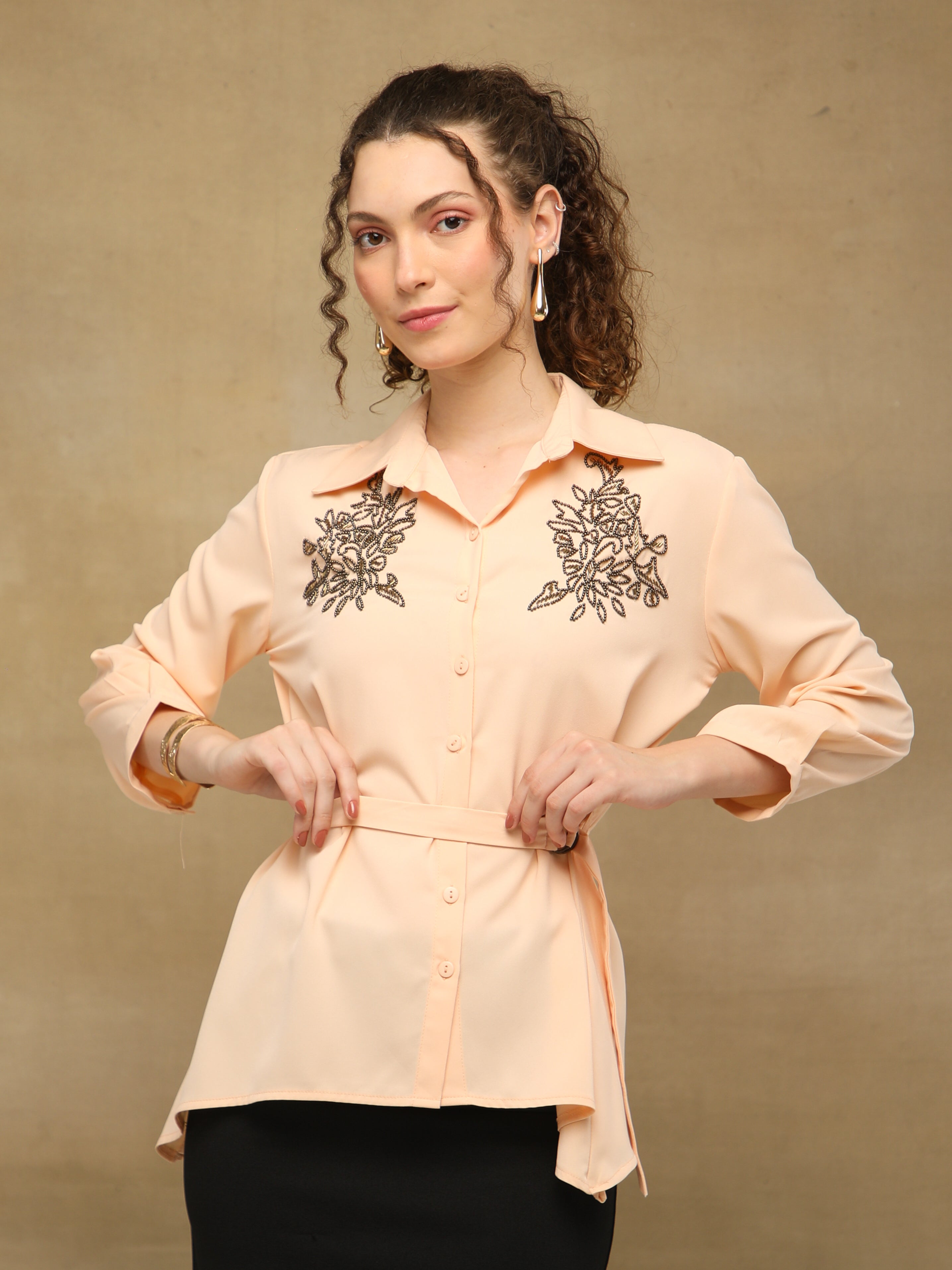 Peach Crest Sequin Shirt