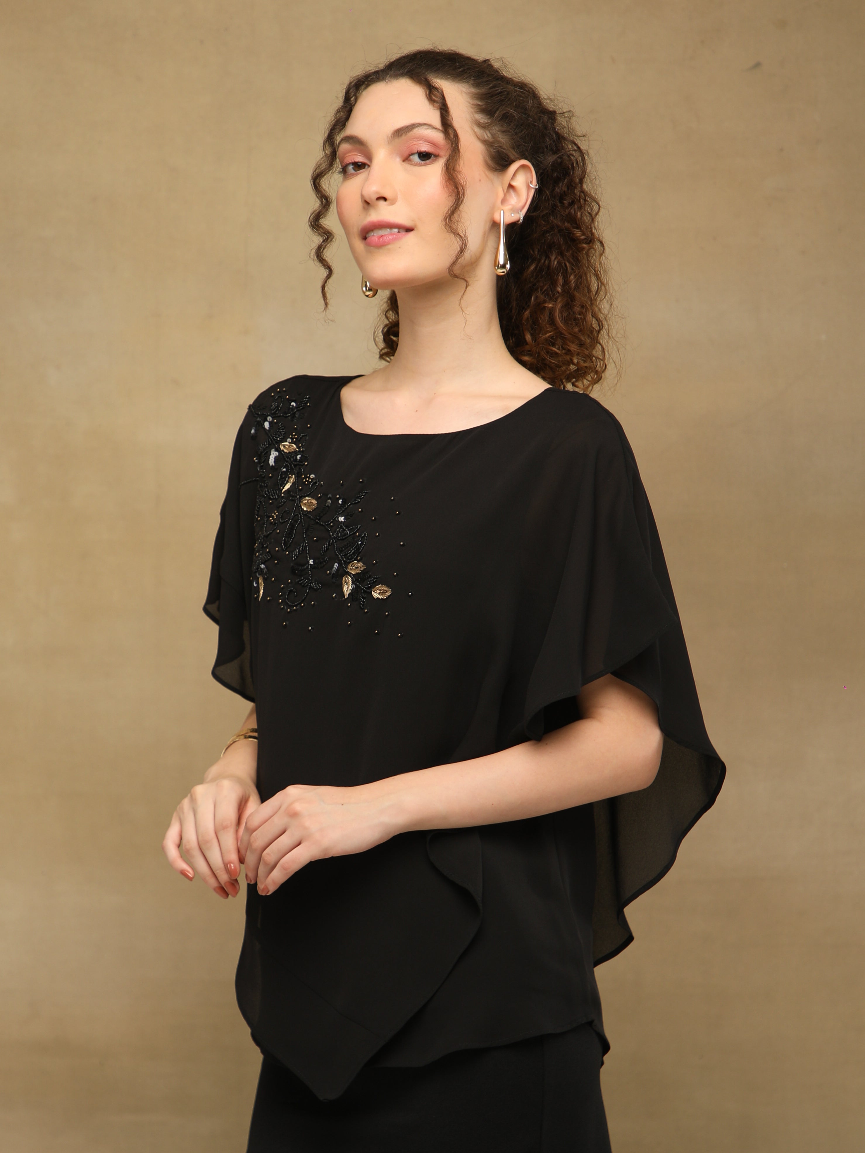 Black Embellished Poncho