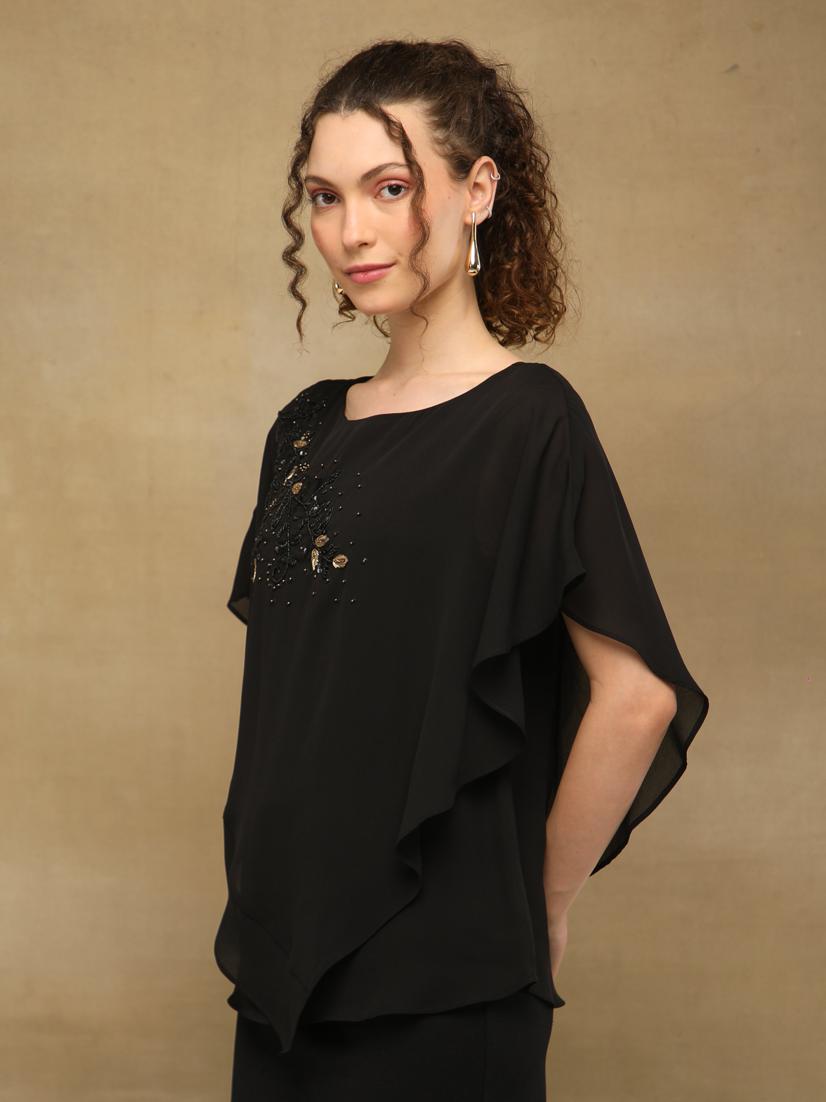 Black Embellished Poncho