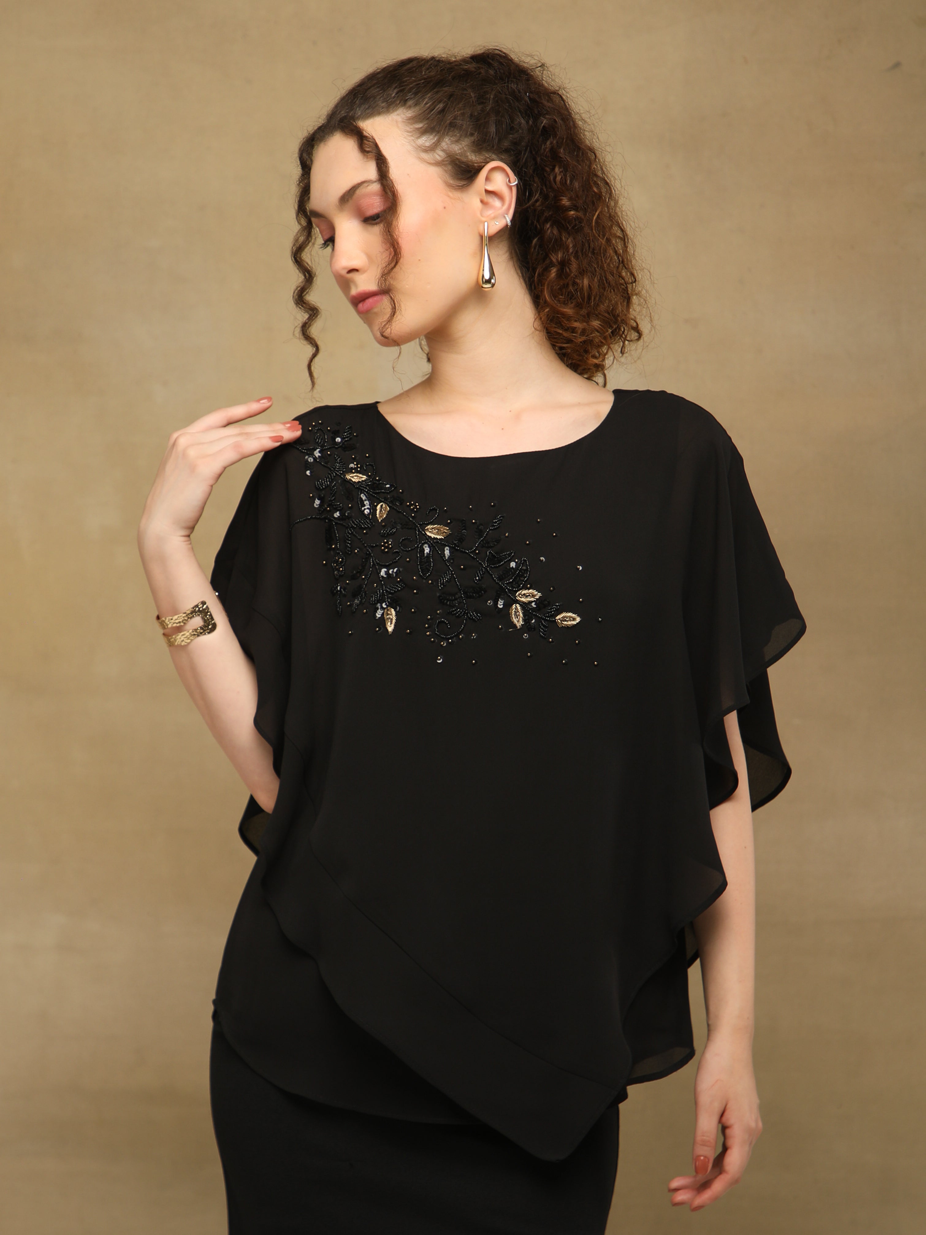 Black Embellished Poncho