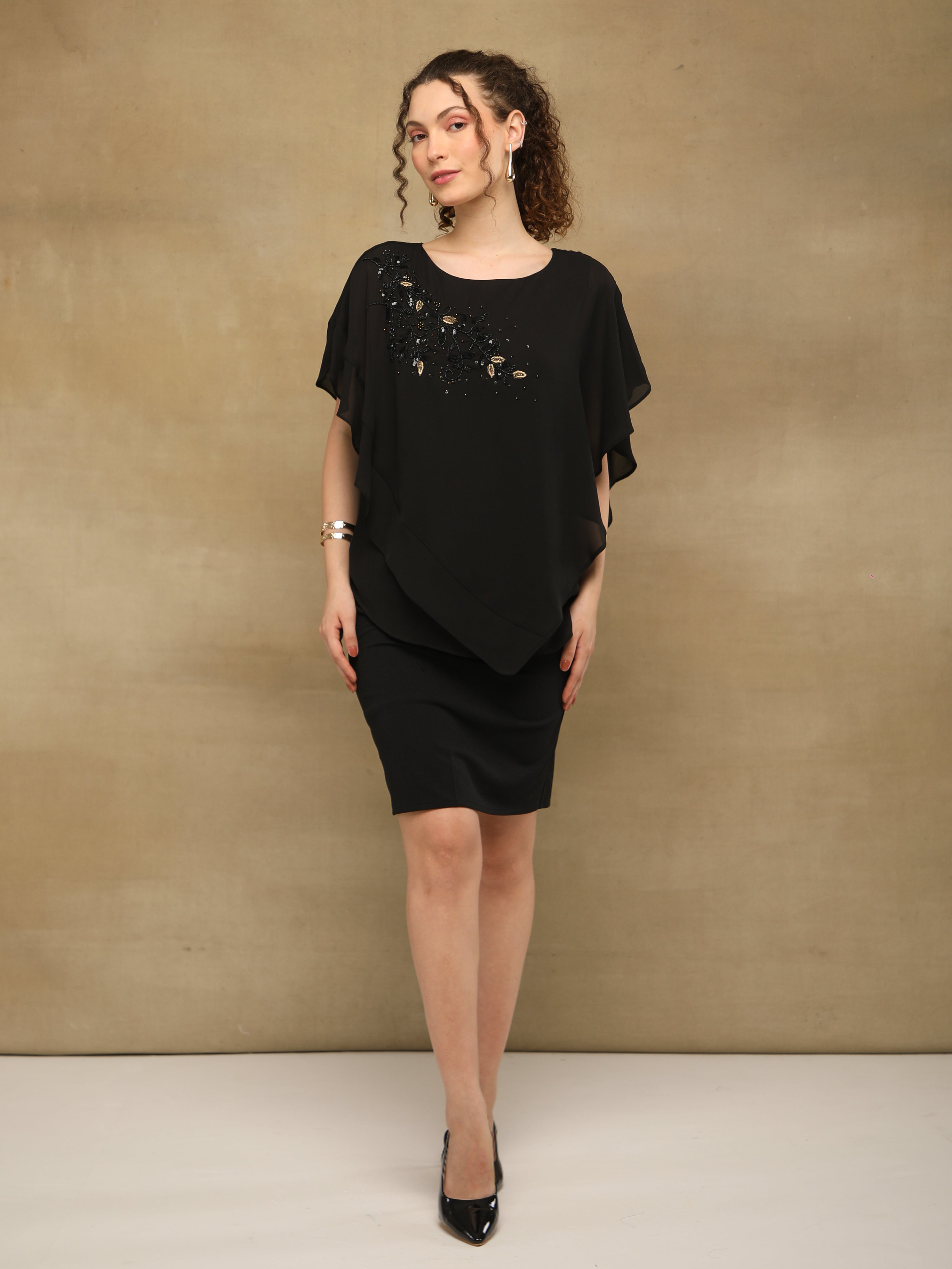 Black Embellished Poncho