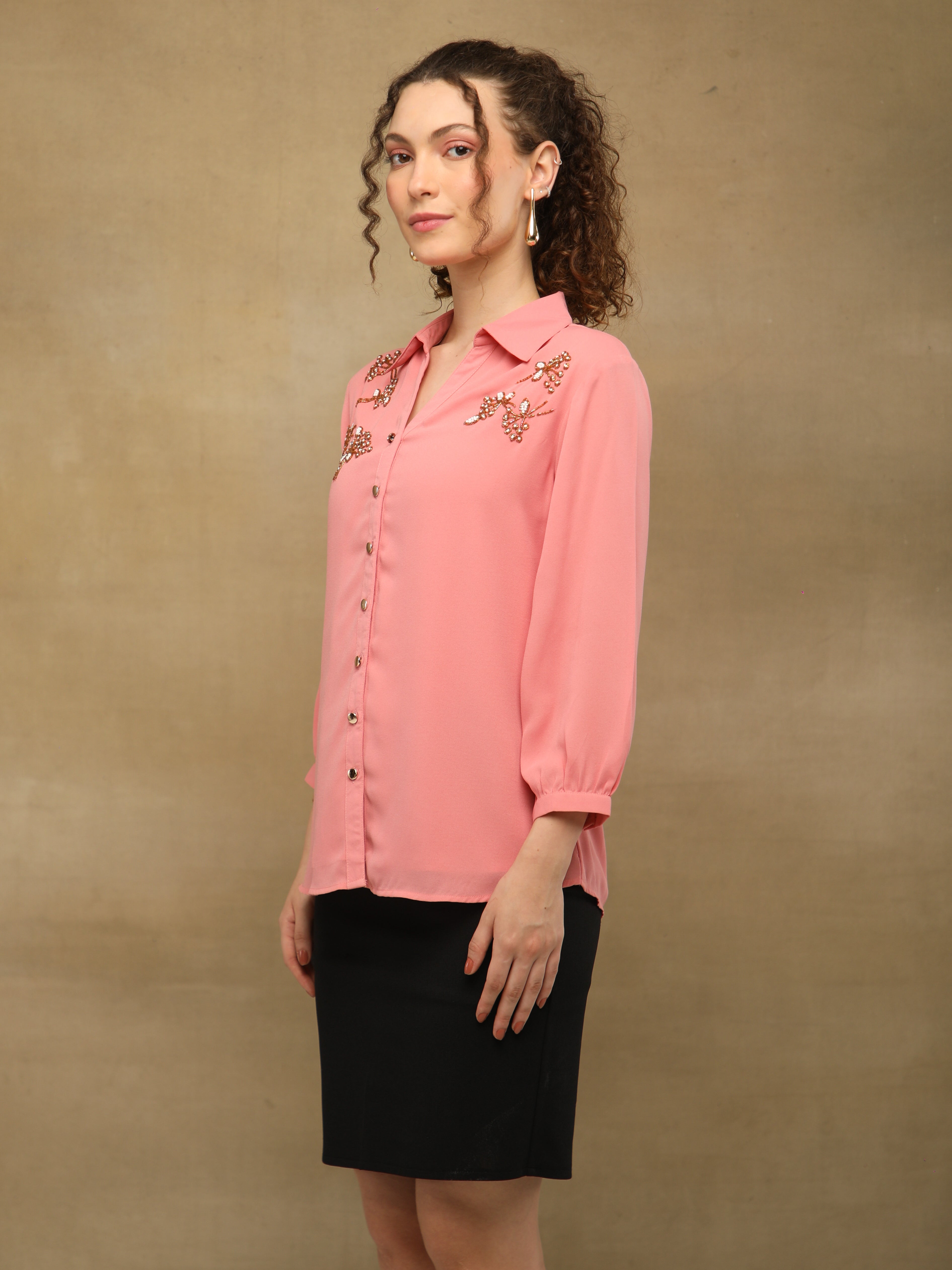 Golden Petals Pink Shirt
