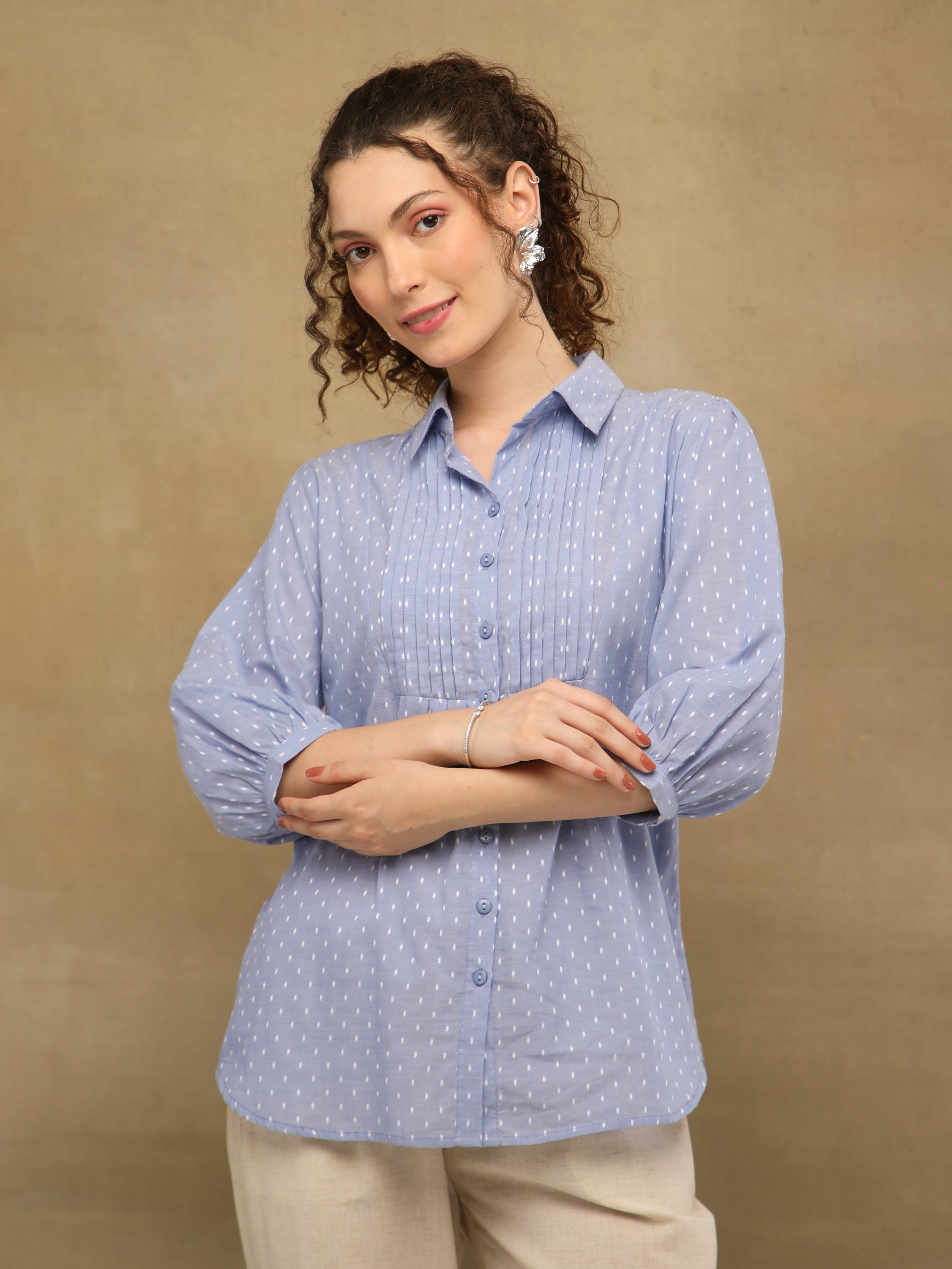 Powder Blue Pintuck Shirt