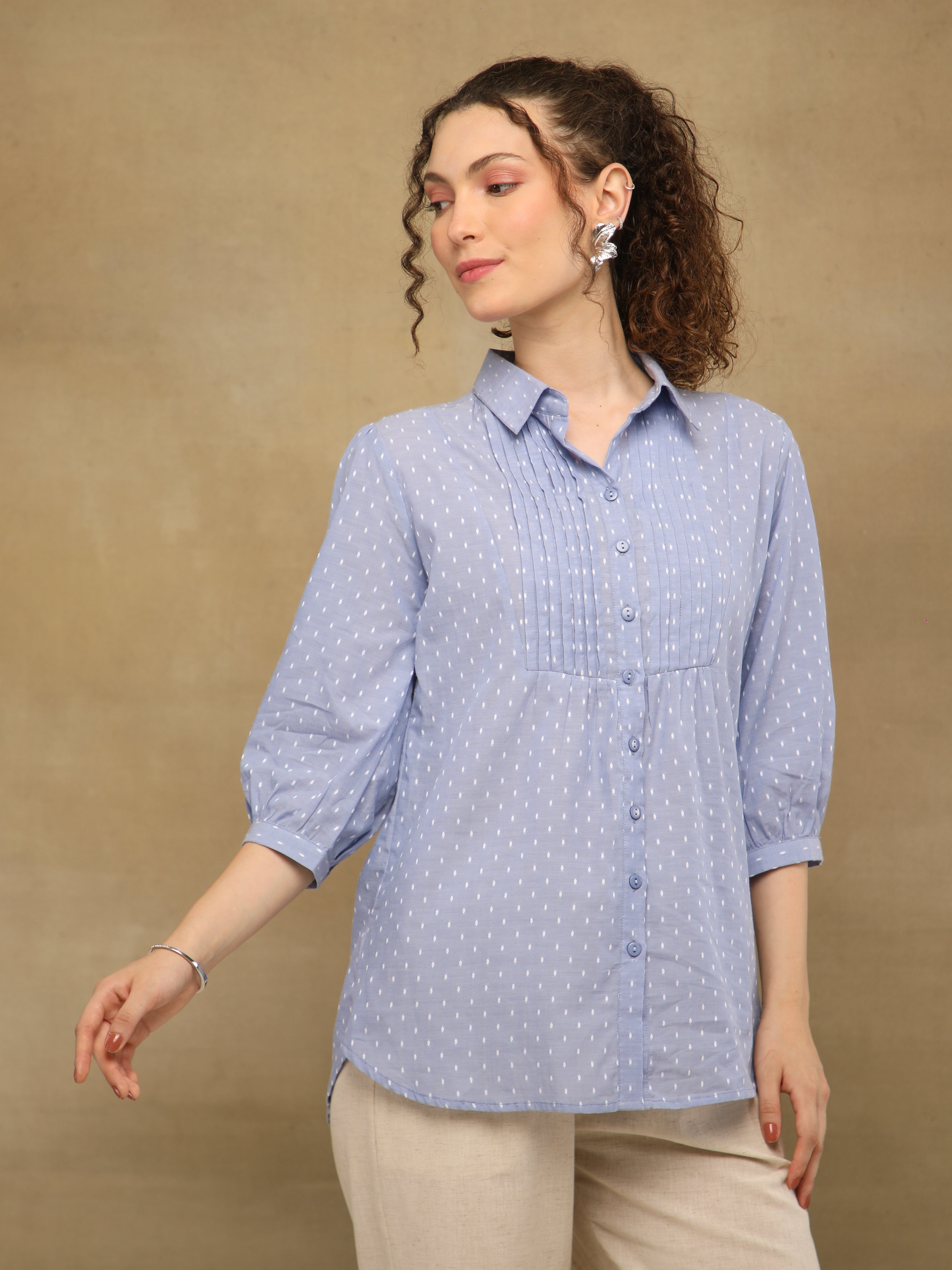 Powder Blue Pintuck Shirt