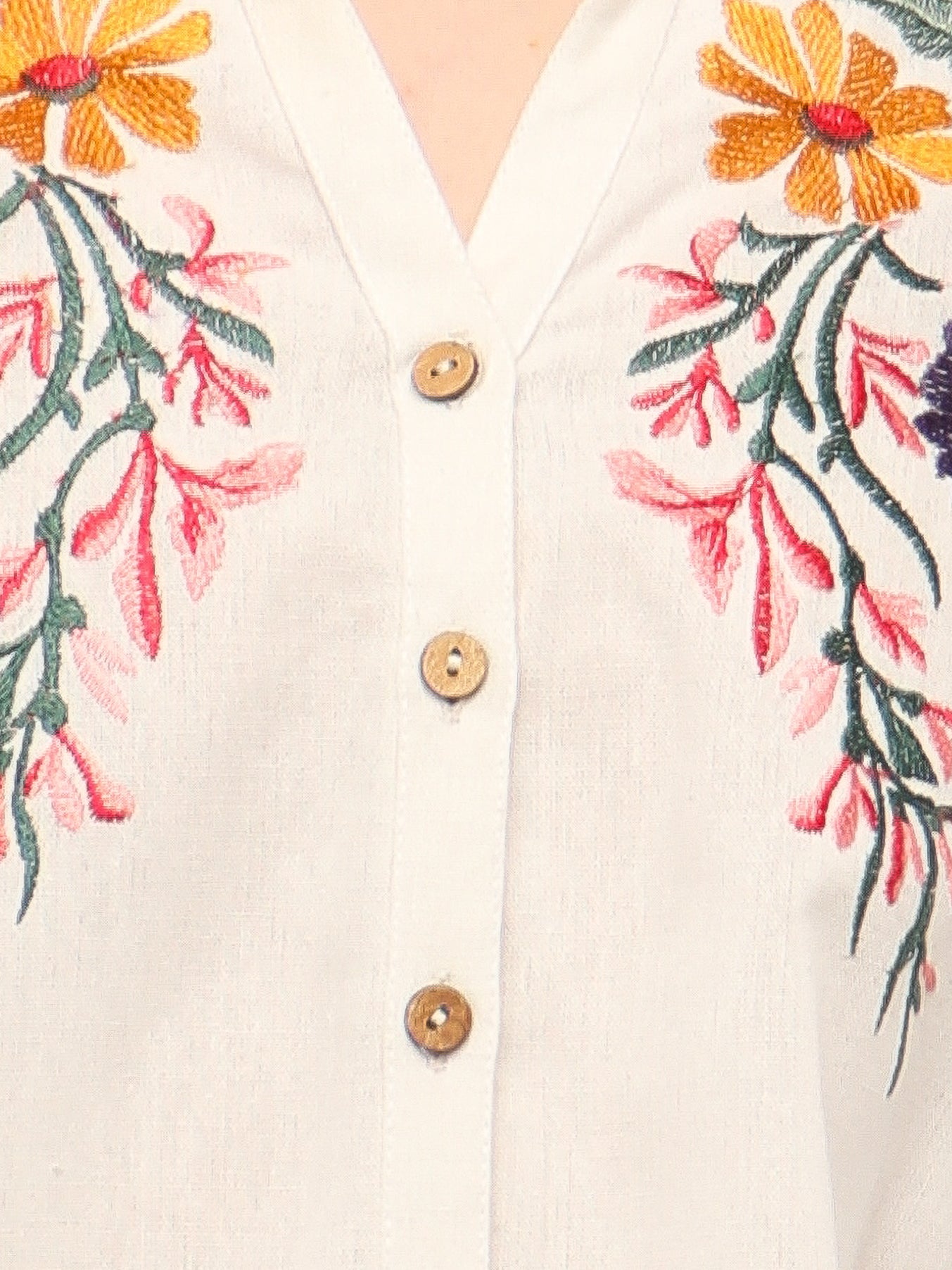 Linen White Garden Embroidered Shirt