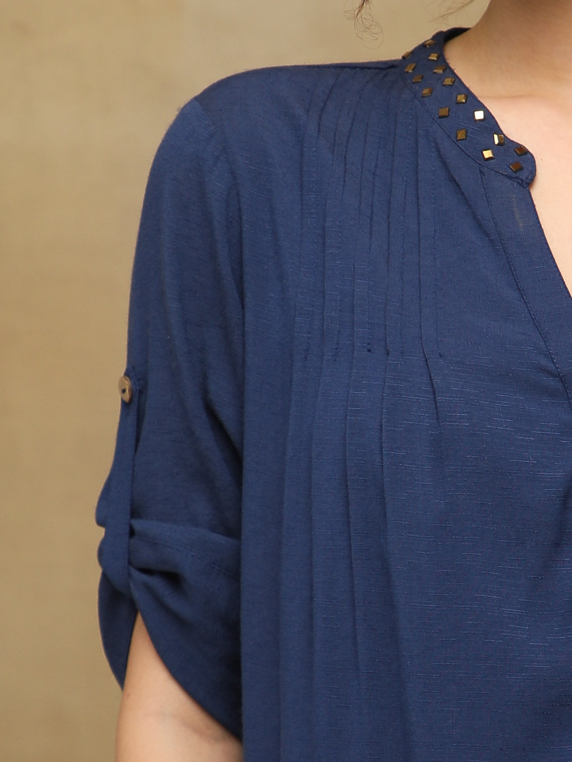 Rayon Slub Swarovski Navy Top