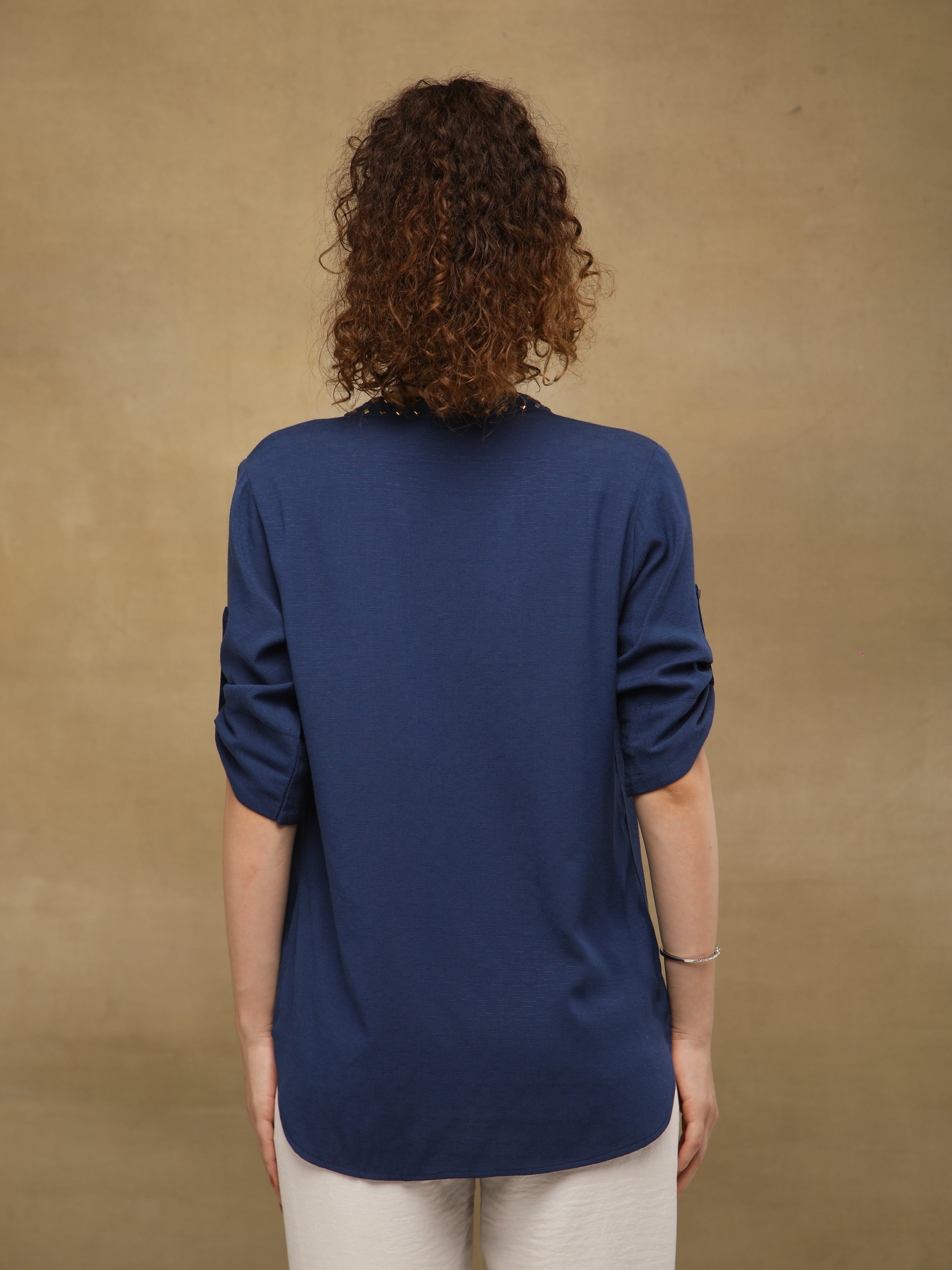 Rayon Slub Swarovski Navy Top