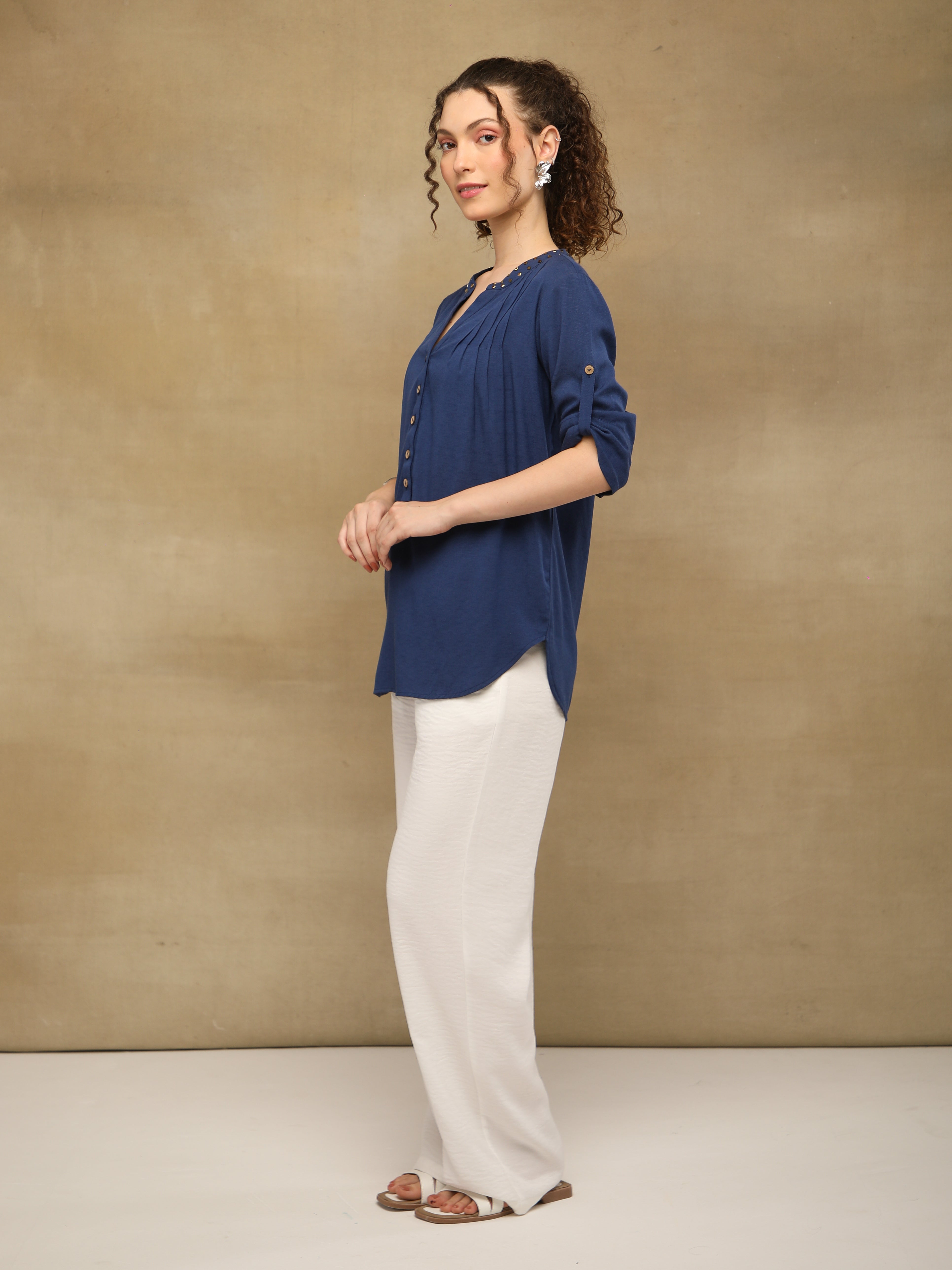 Rayon Slub Swarovski Navy Top