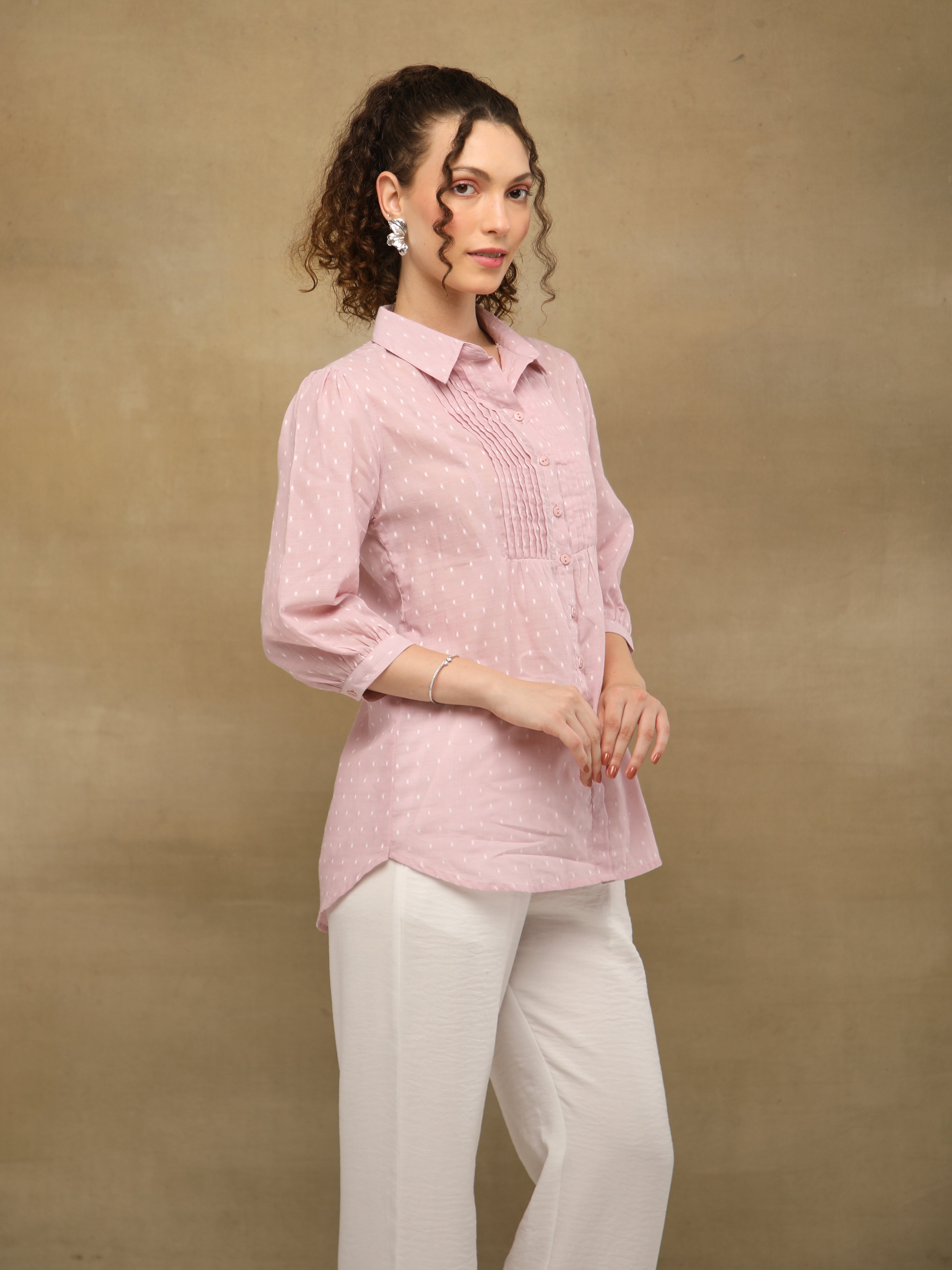 Powder Pink Pintuck Shirt