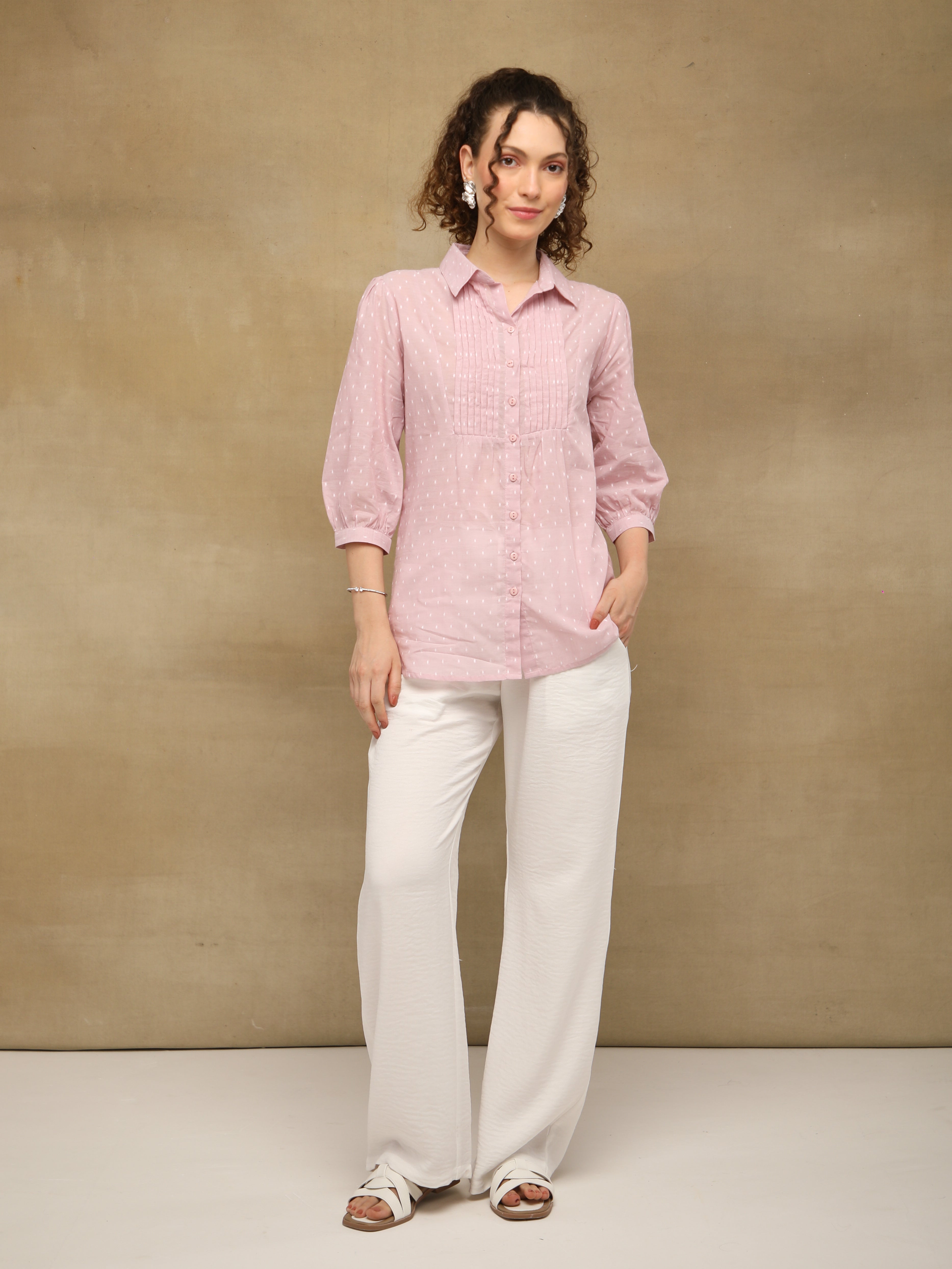 Powder Pink Pintuck Shirt