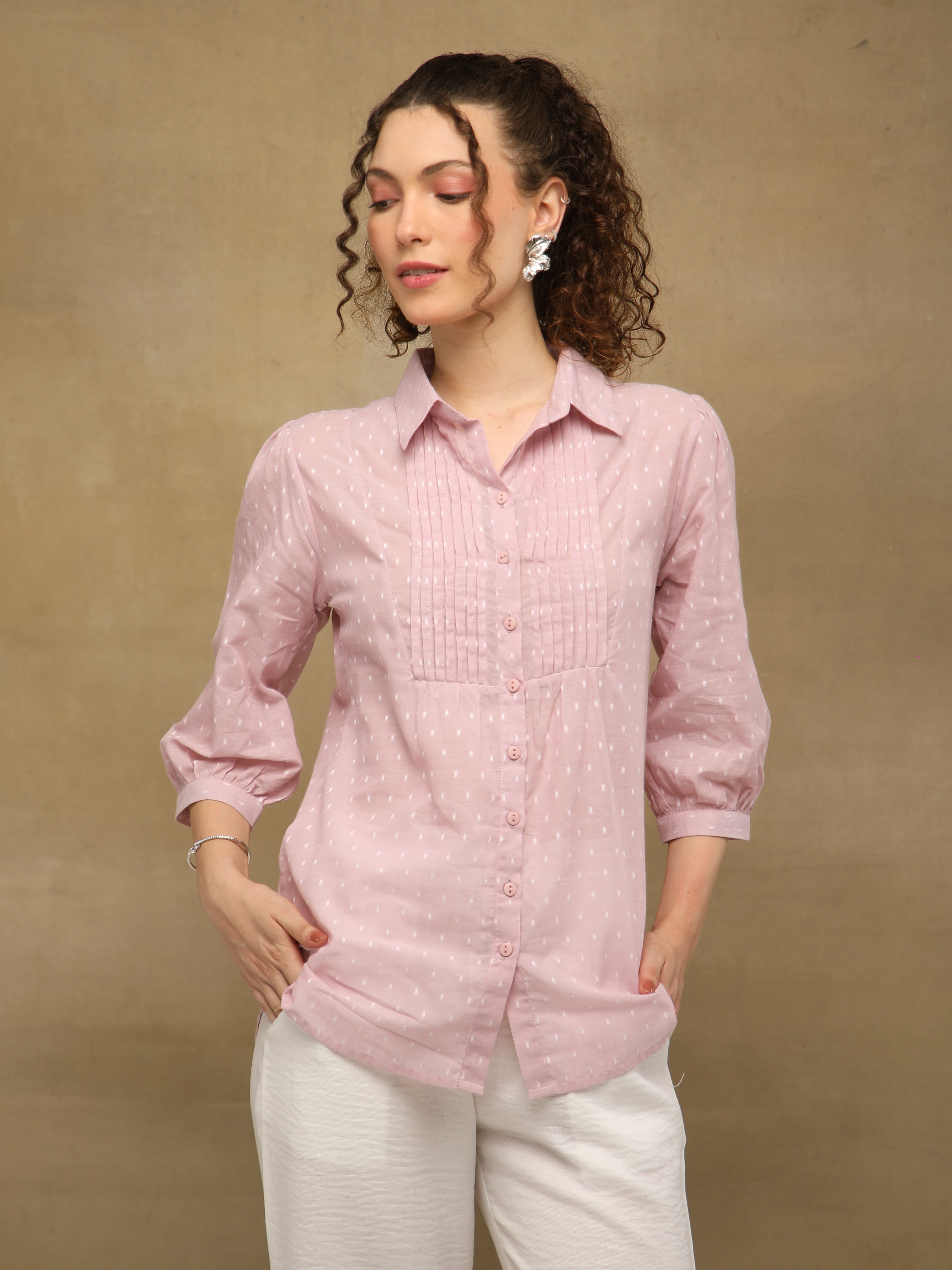 Powder Pink Pintuck Shirt