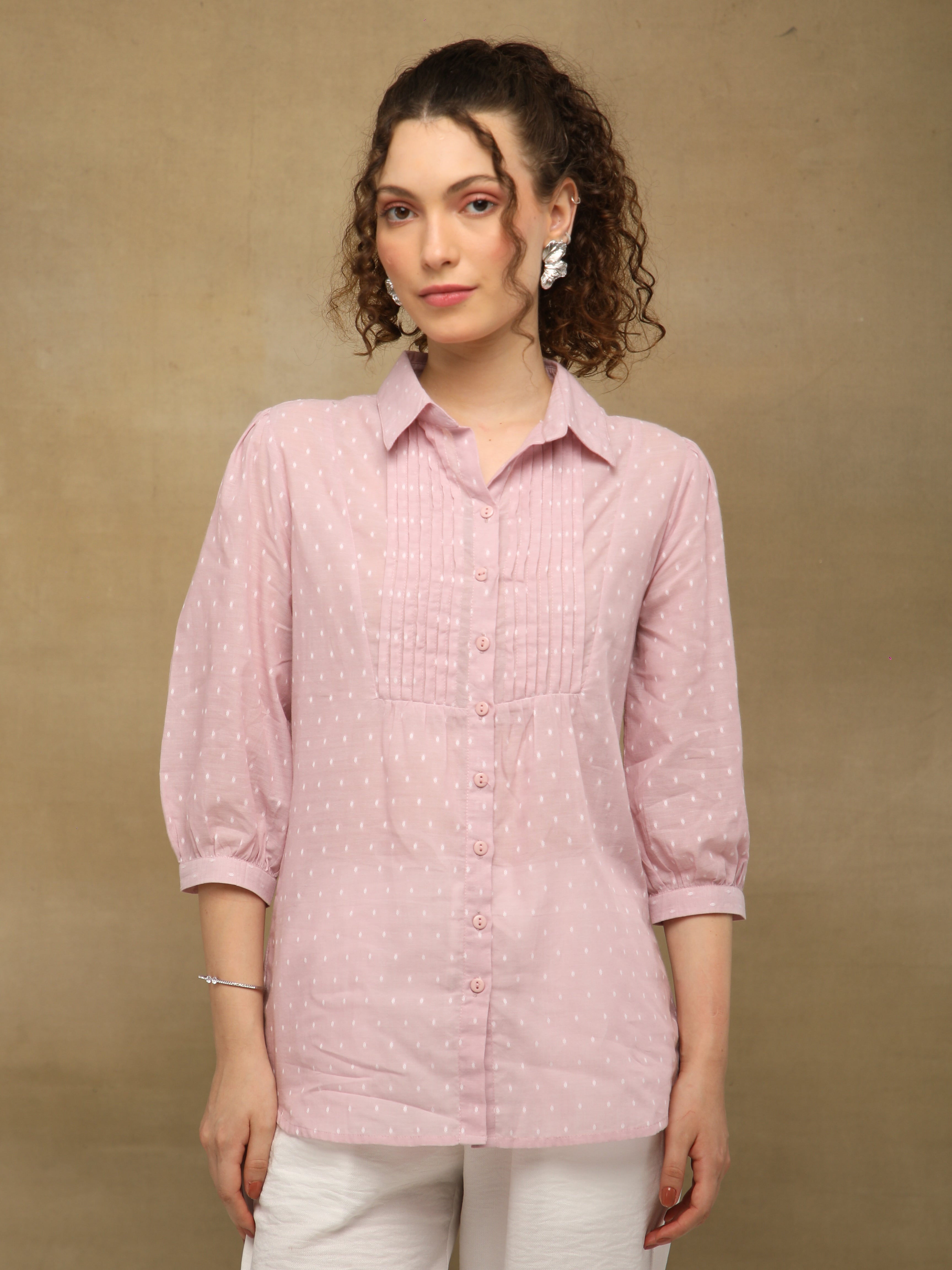 Powder Pink Pintuck Shirt