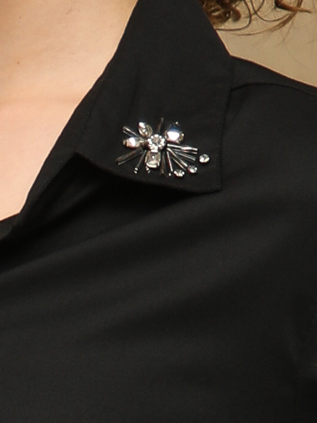Rhinestone Collar Black Shirt Dress