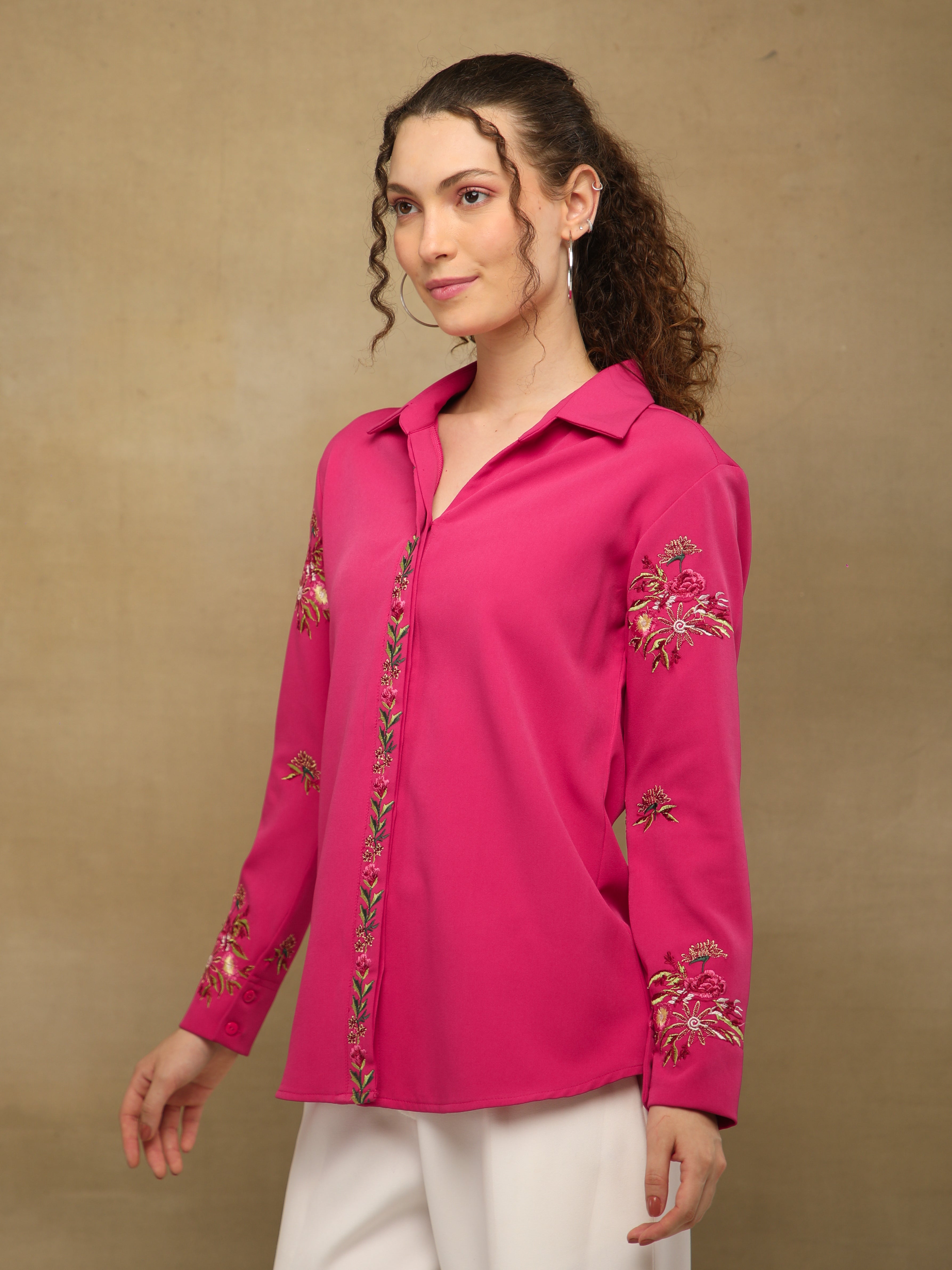 Fuchsia Multi Embroidered Shirt