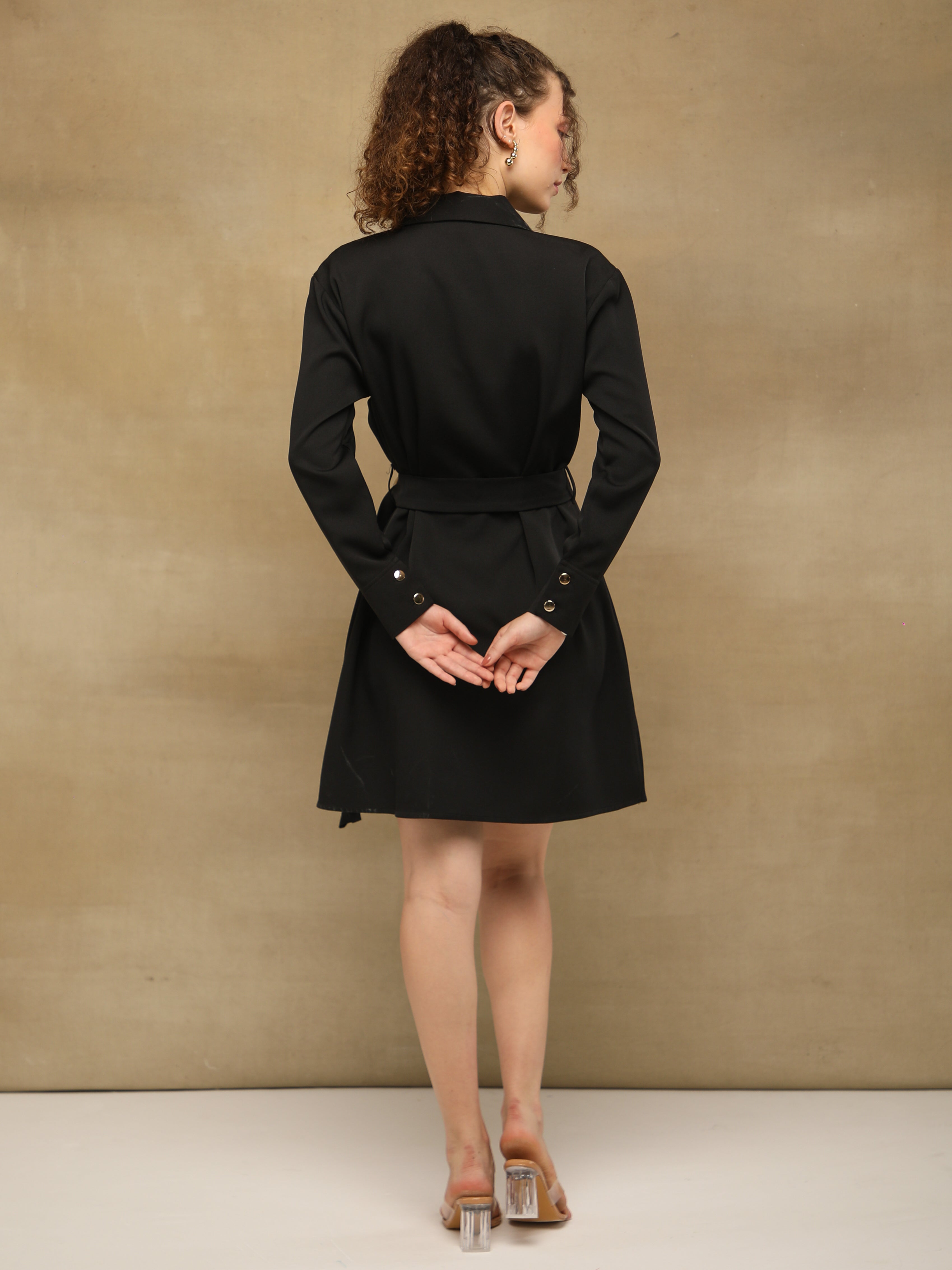 Rhinestone Black Dress With Belt