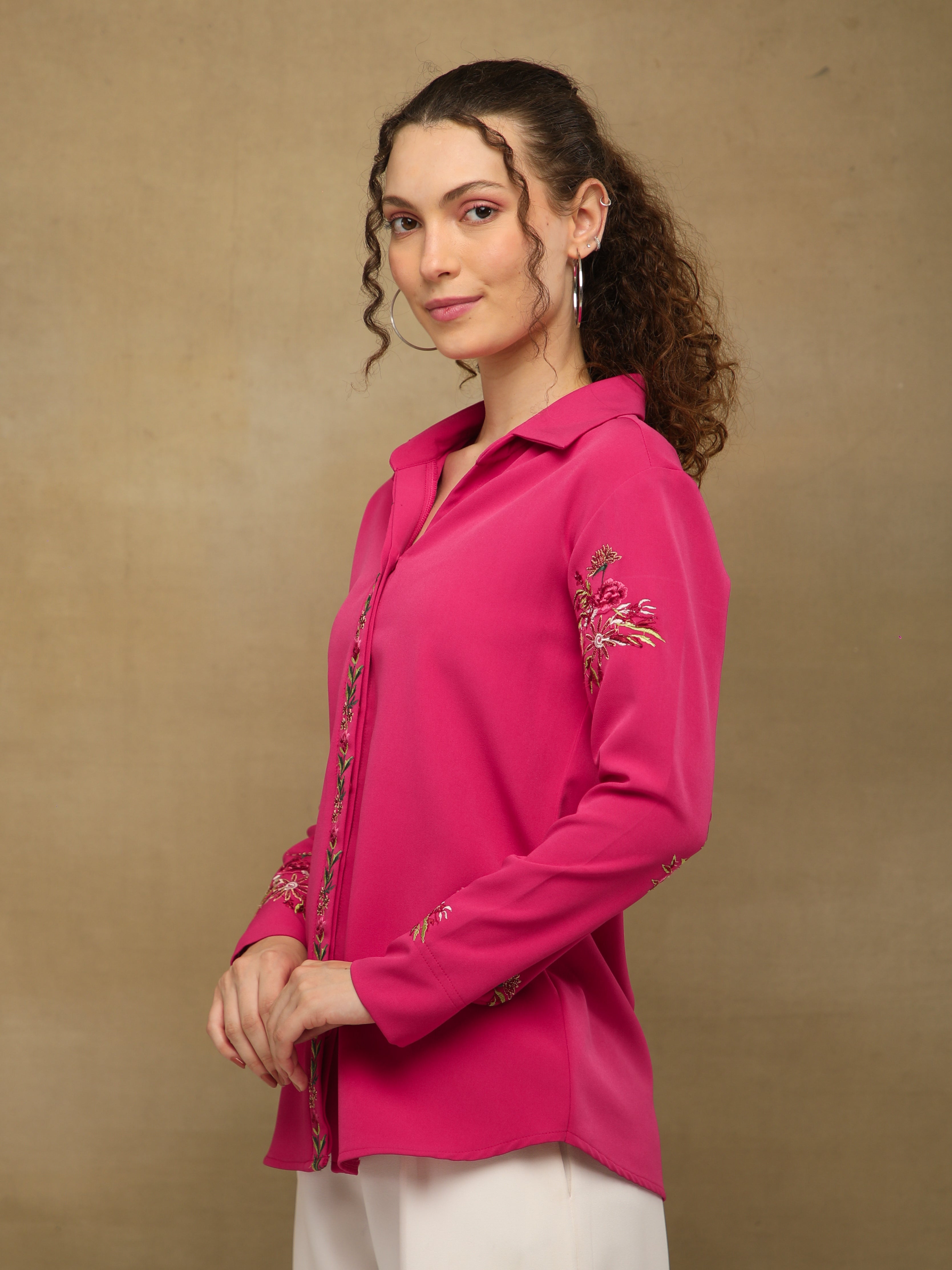 Fuchsia Multi Embroidered Shirt