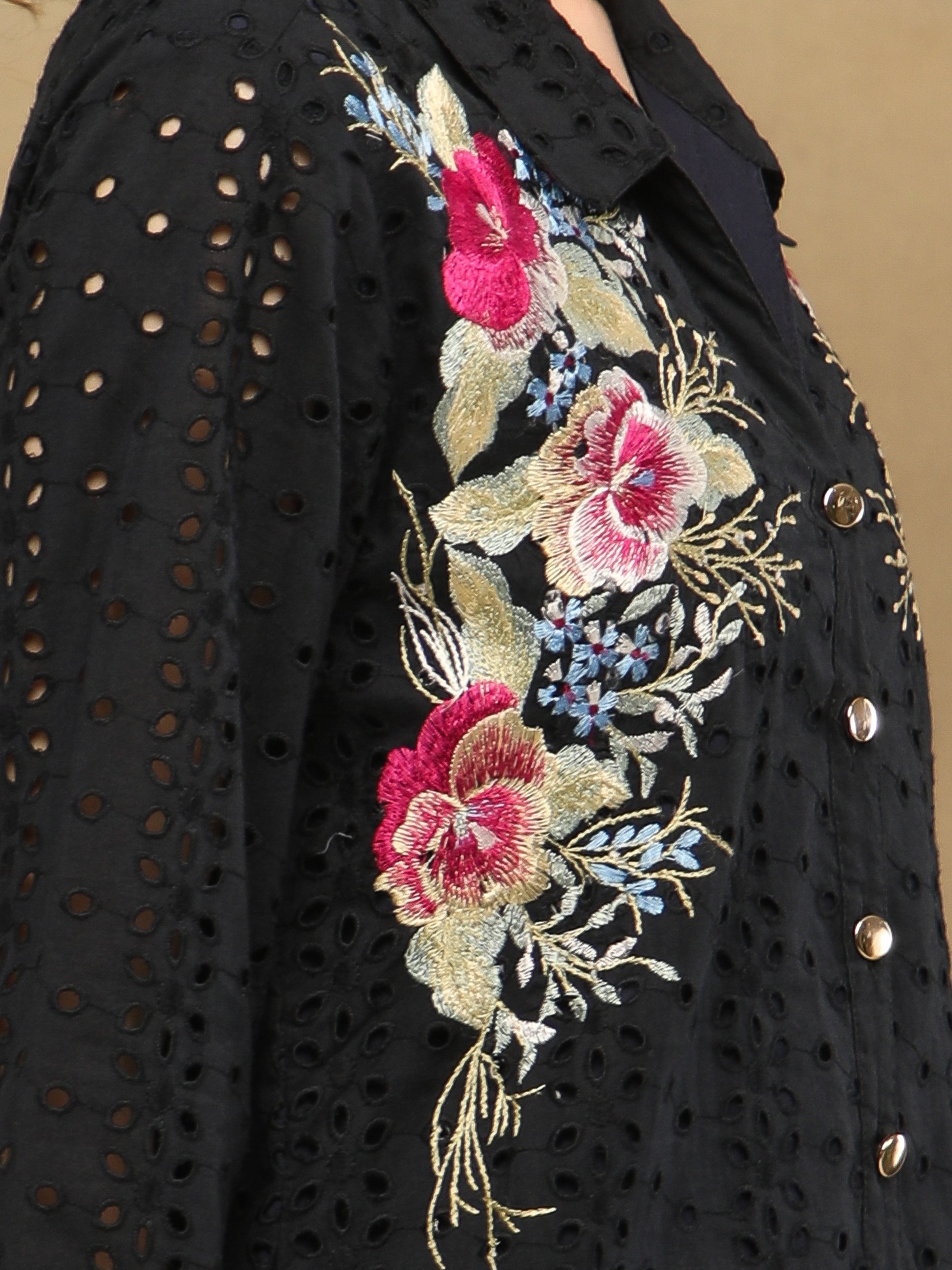 Schiffli Embroidered Shirt Black Dress