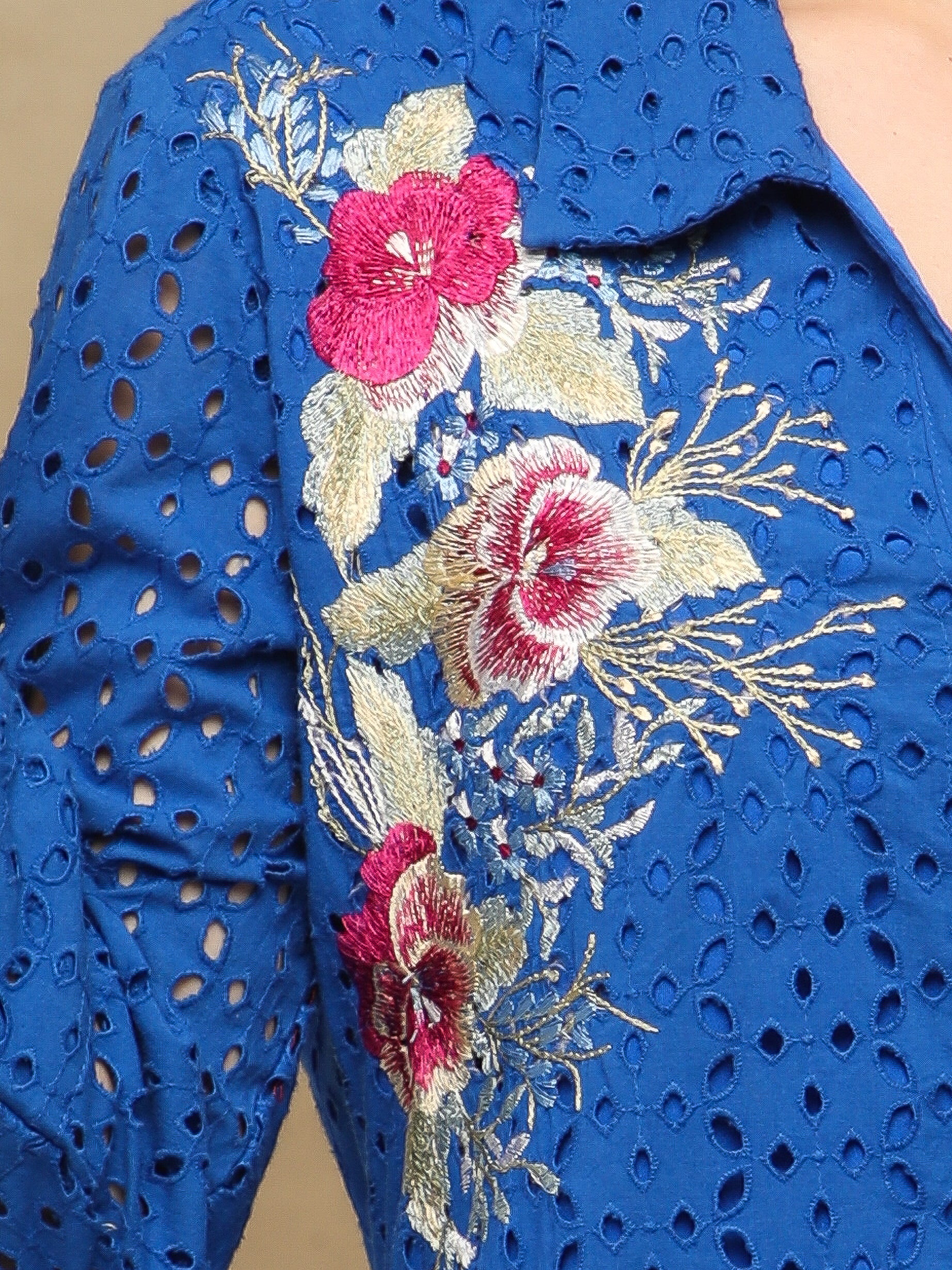 Schiffli Embroidered Shirt Royal Blue Dress