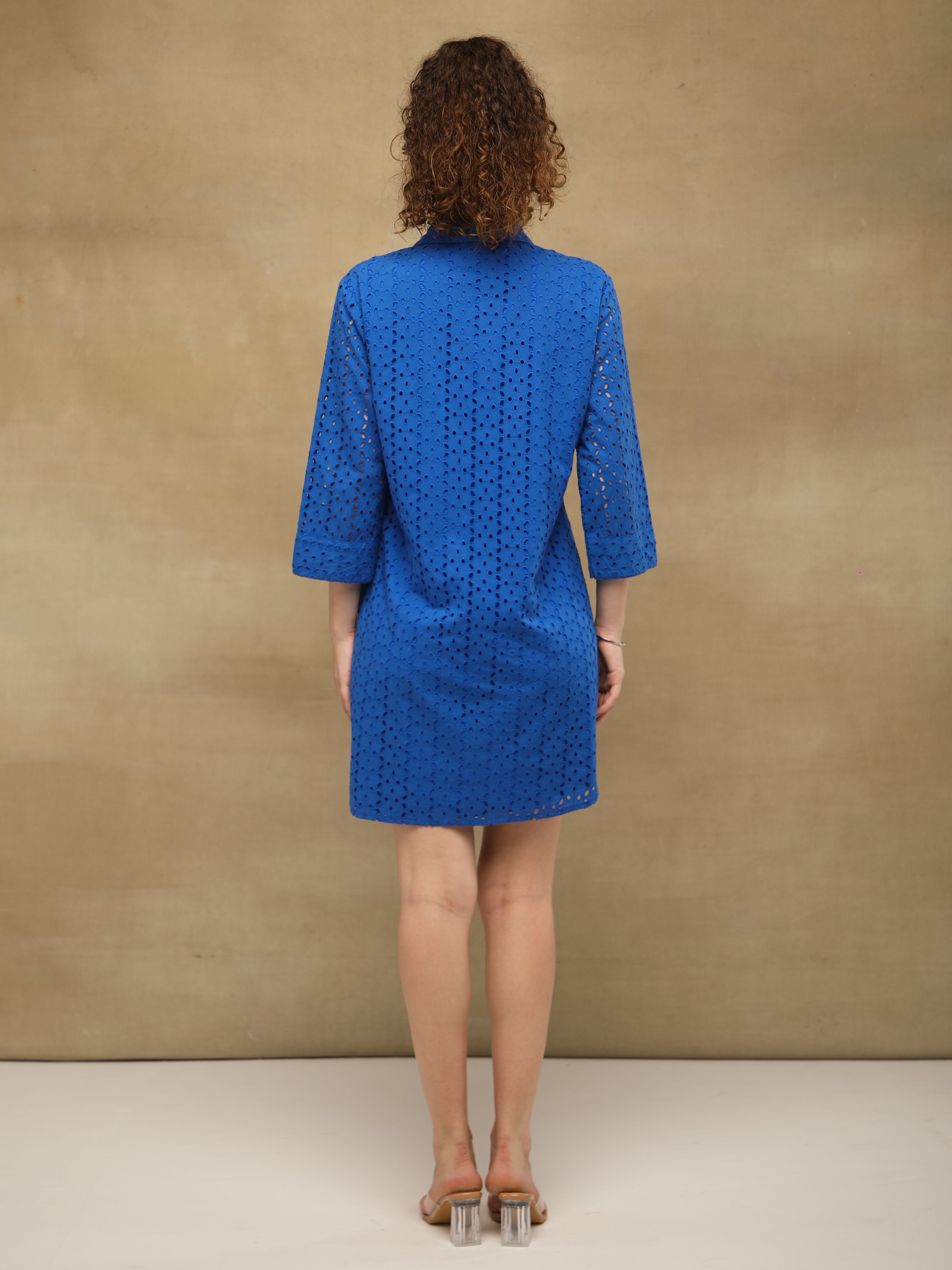 Schiffli Embroidered Shirt Royal Blue Dress