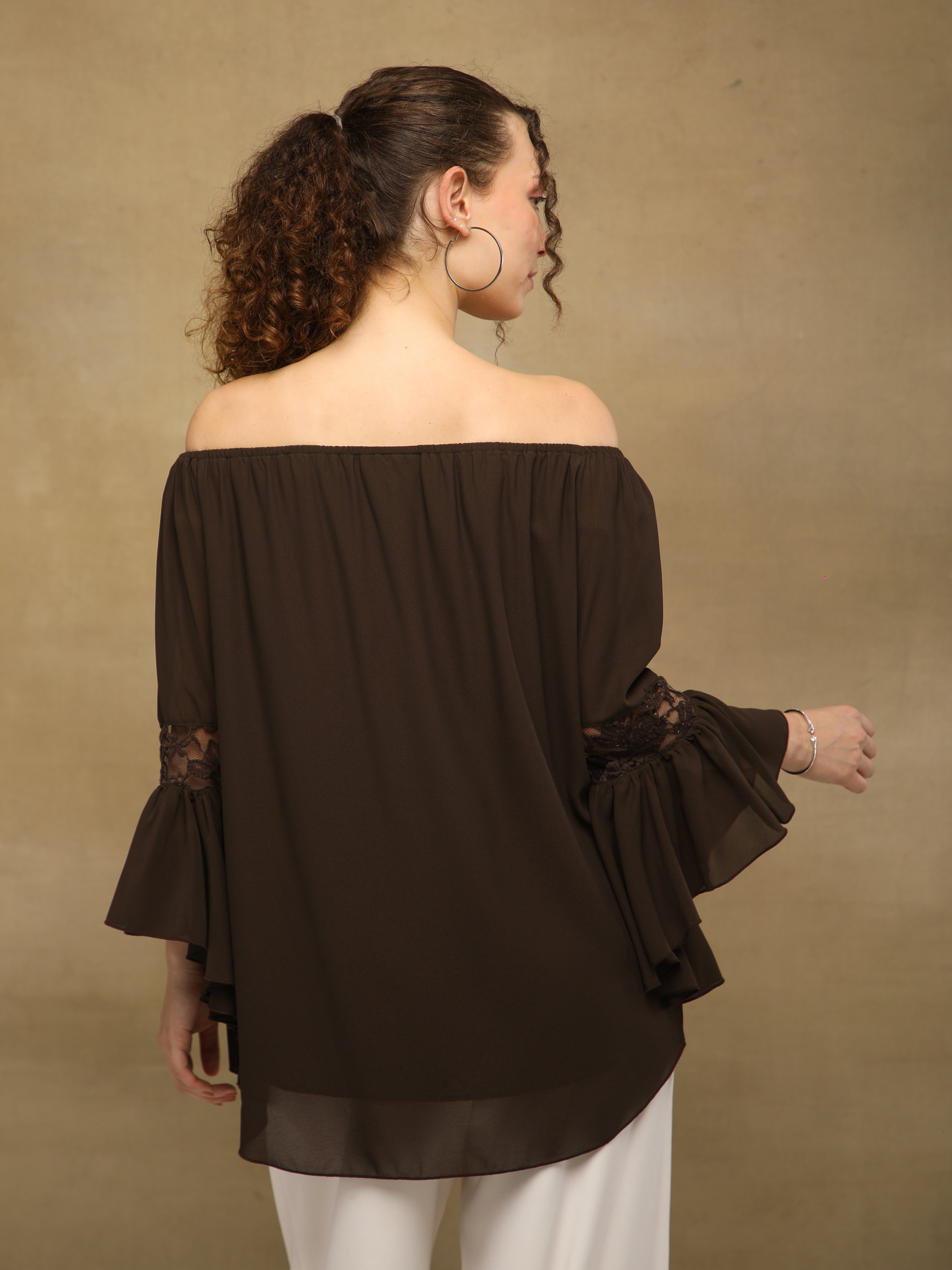 Off Shoulder Lace Brown Top