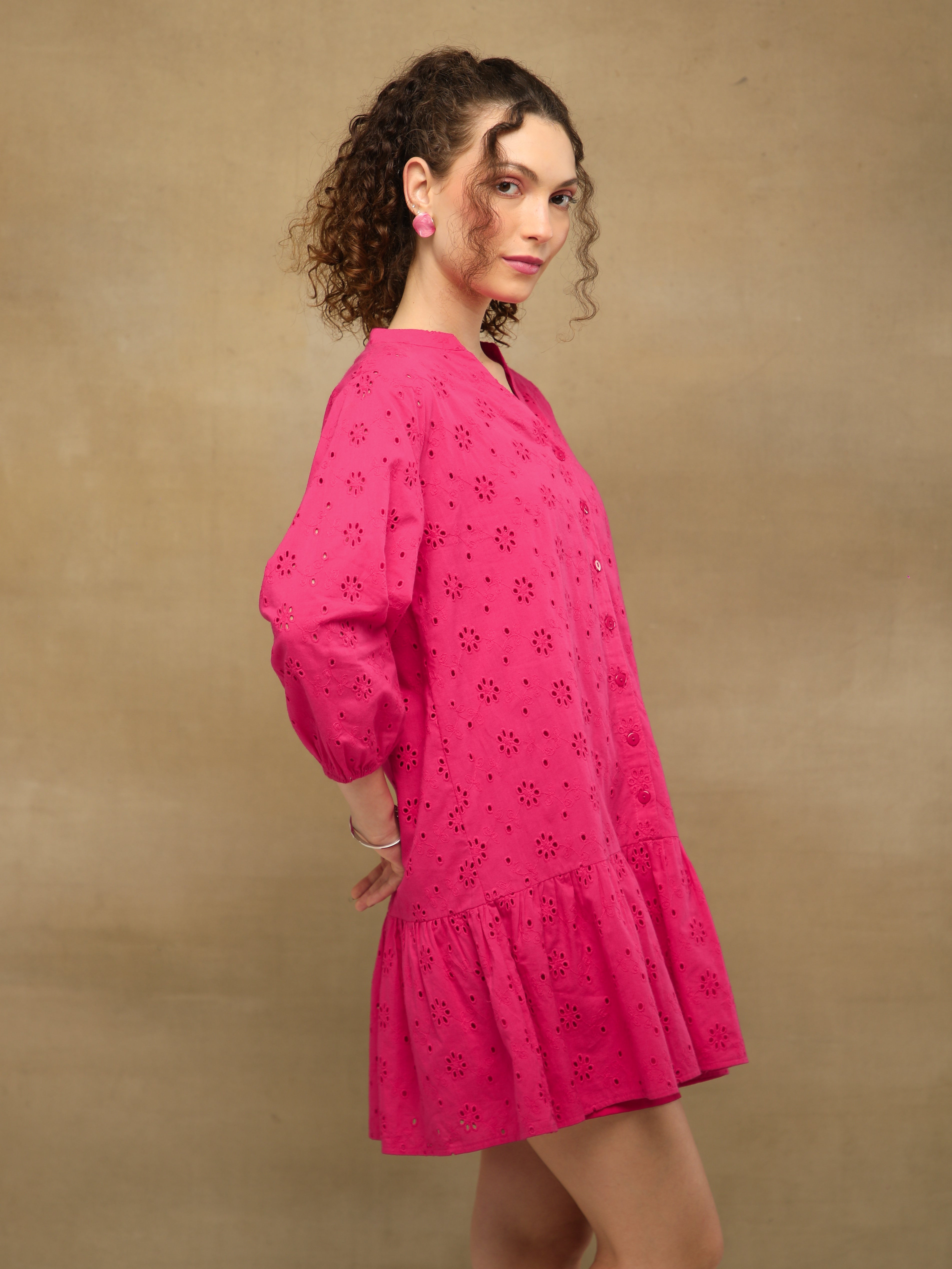 Fuchsia Schiffli Dress