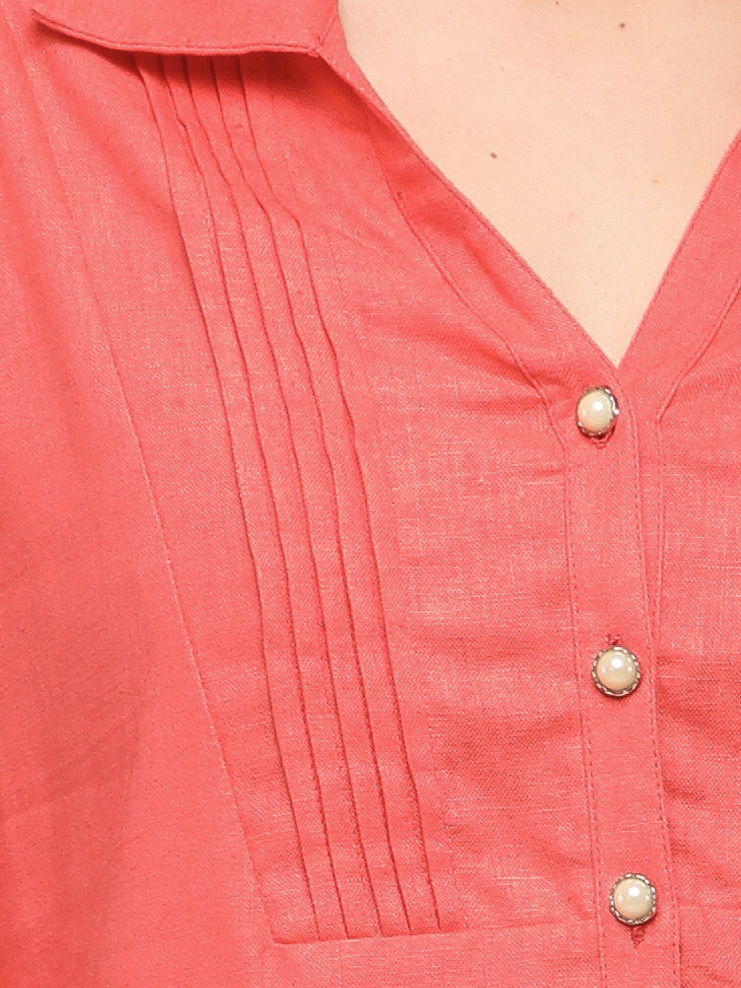 Coral Linen Yoke Pintuck Co-ord Set