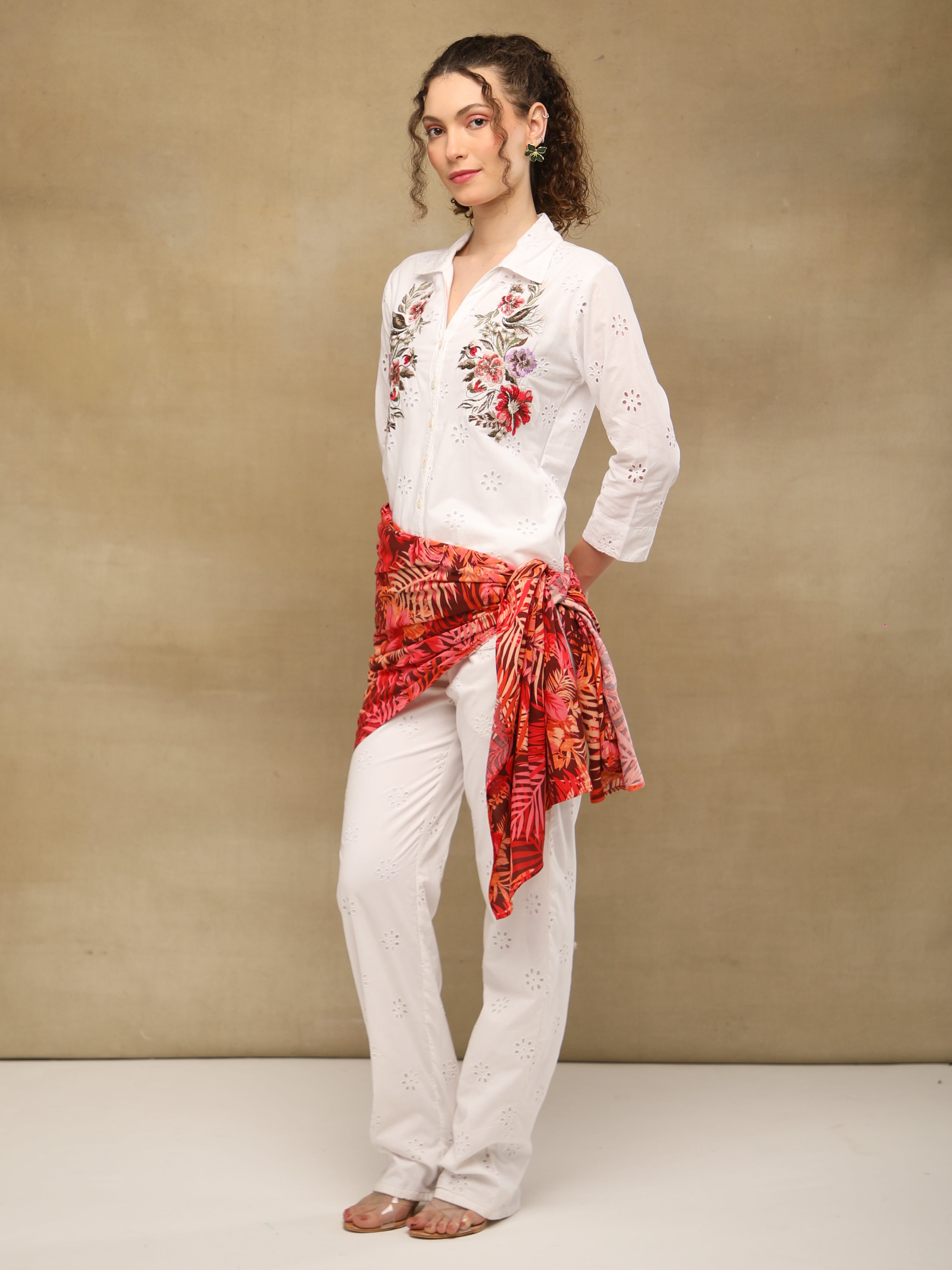 Ivory Embroidered Schiffli Co-ord Set