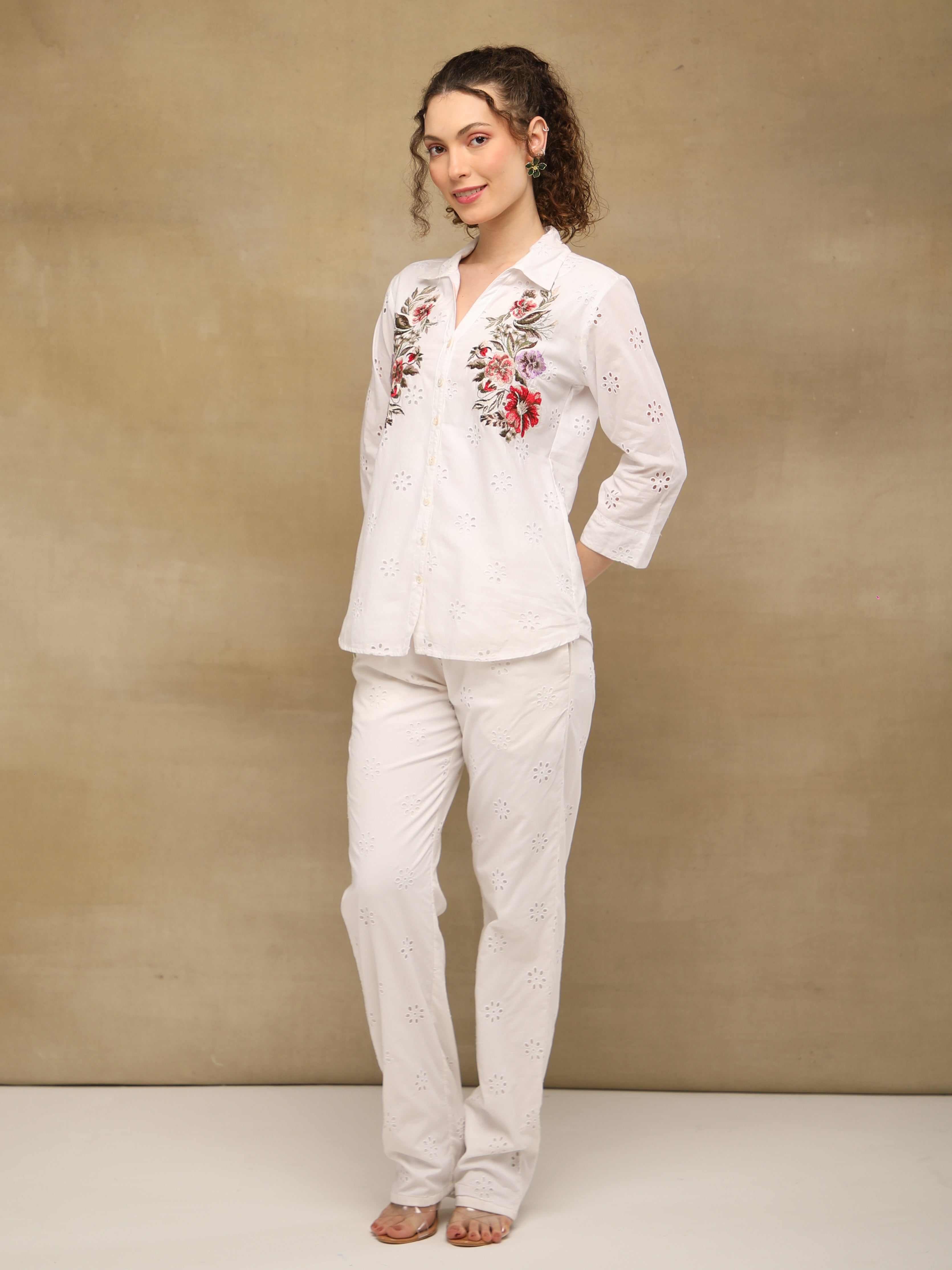 Ivory Embroidered Schiffli Co-ord Set