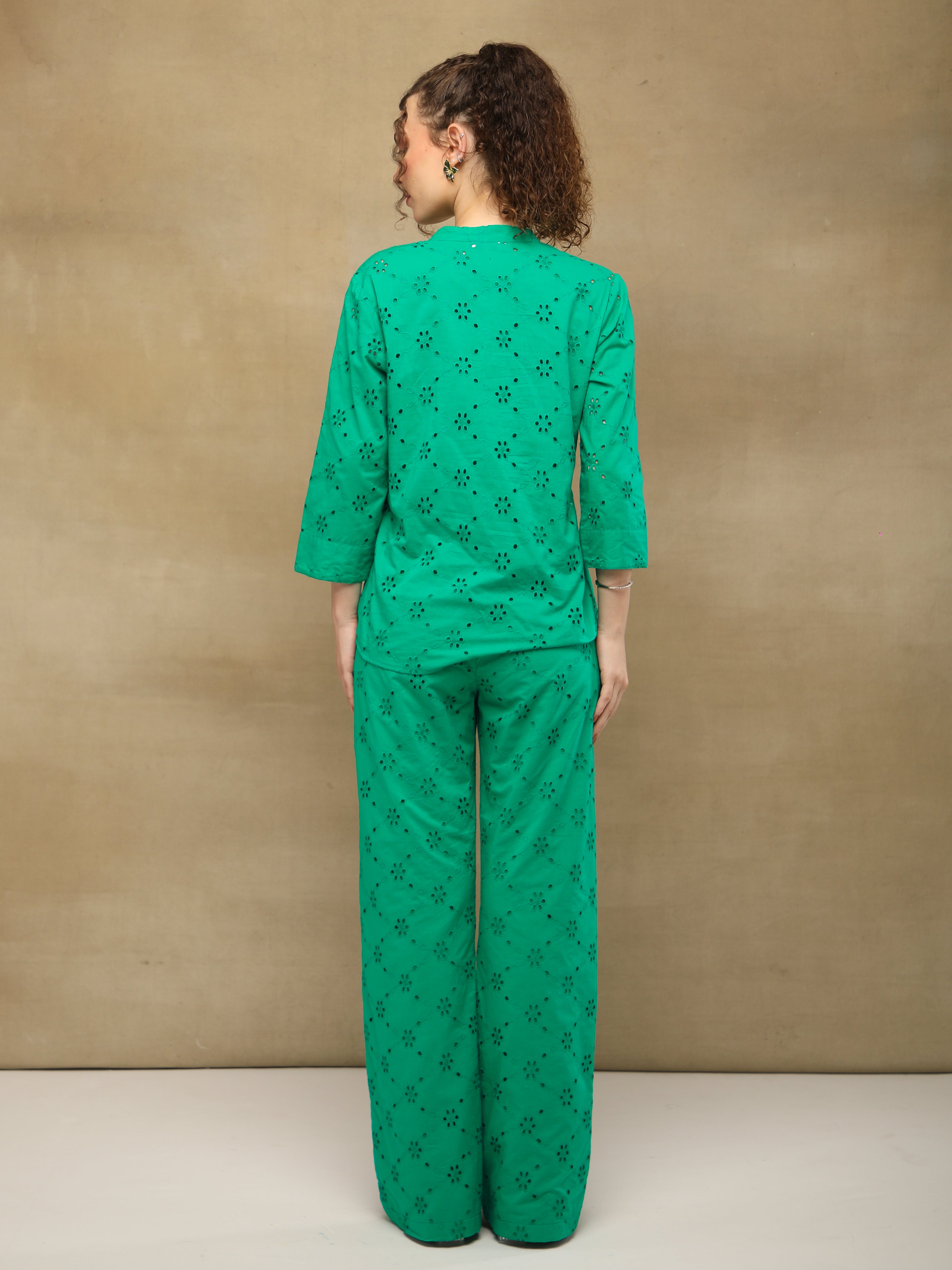 Emerald Cotton Schiffli Shirt