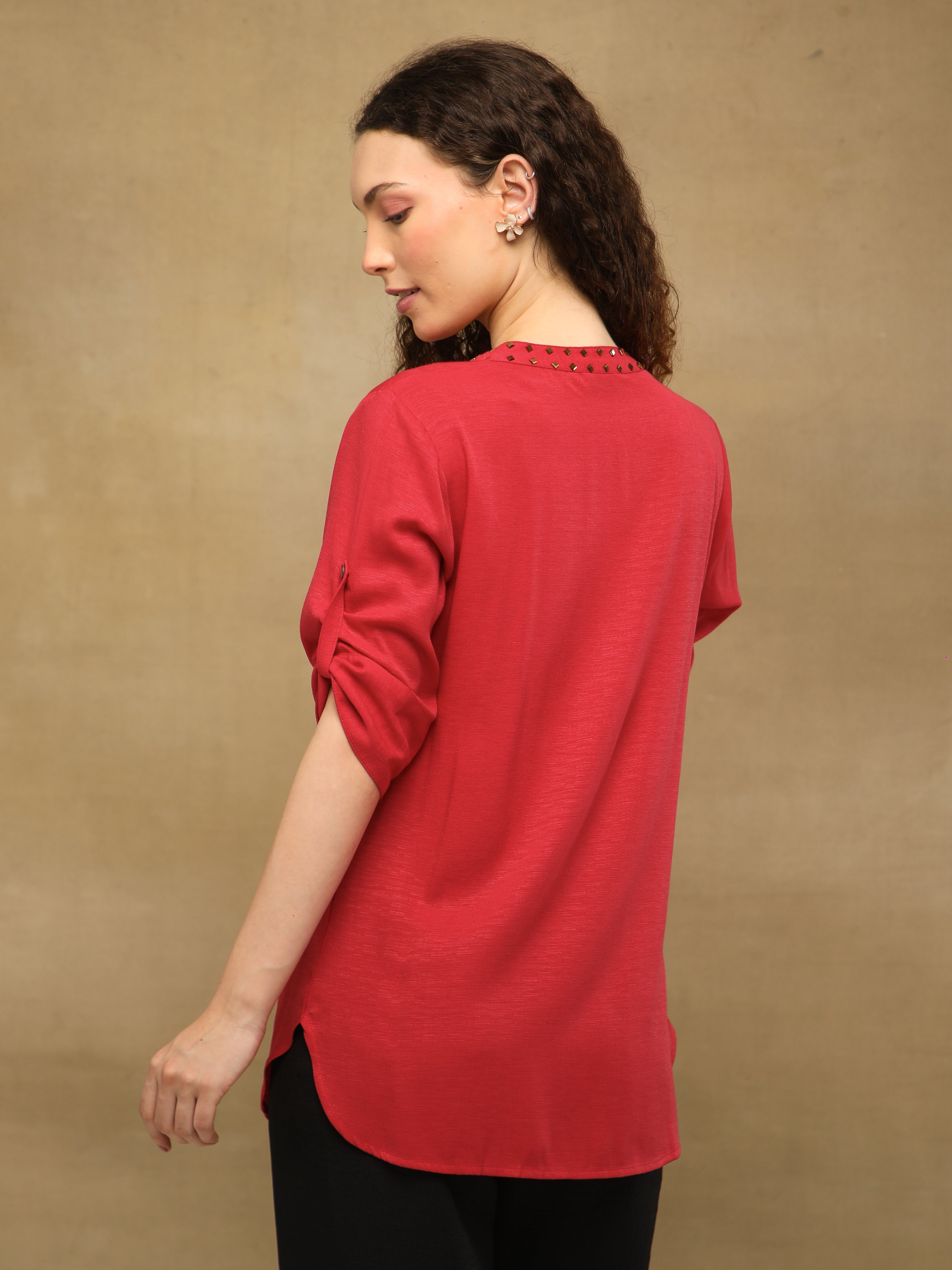 Rayon Slub Swarovski Red Top