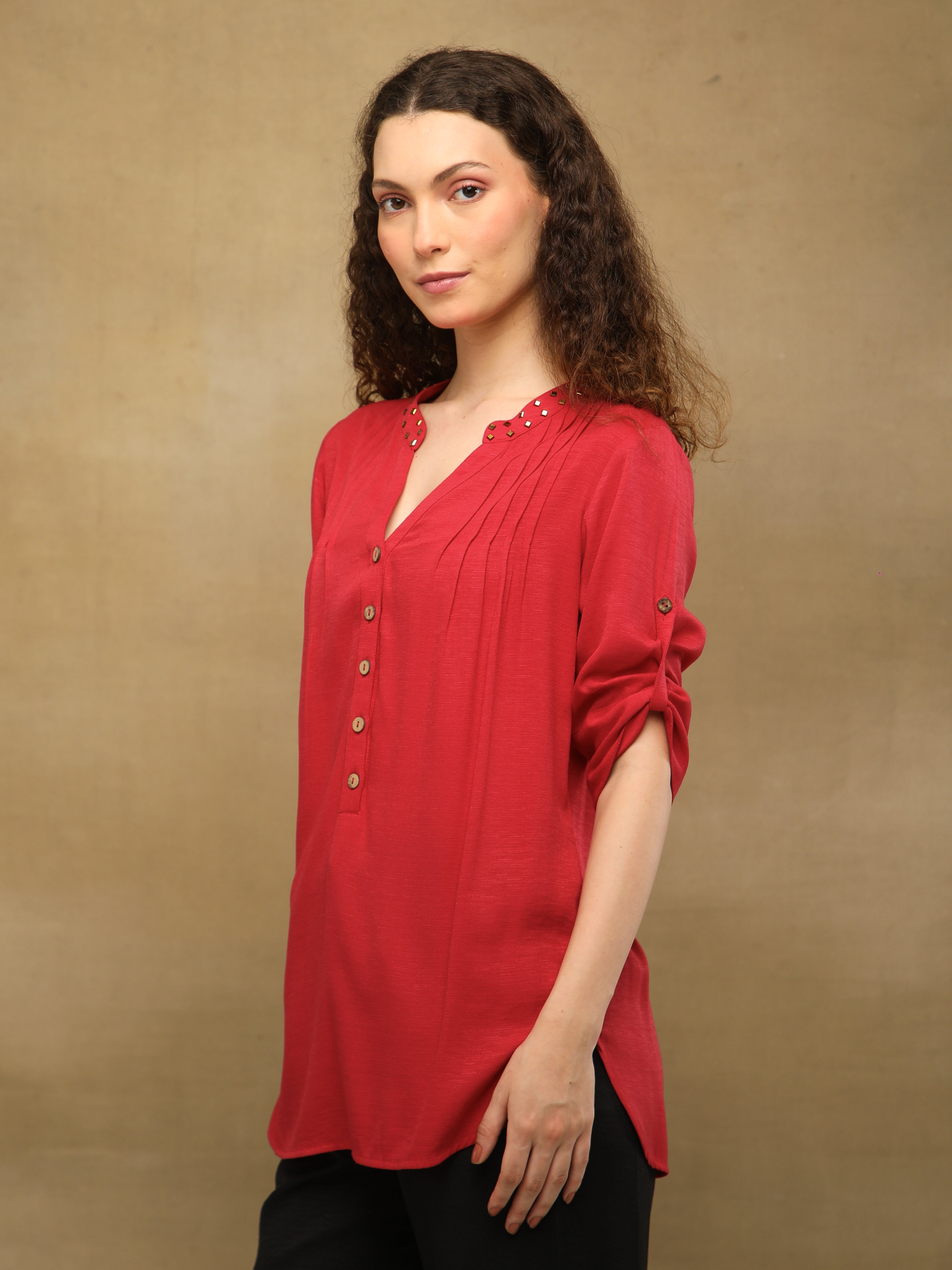 Rayon Slub Swarovski Red Top