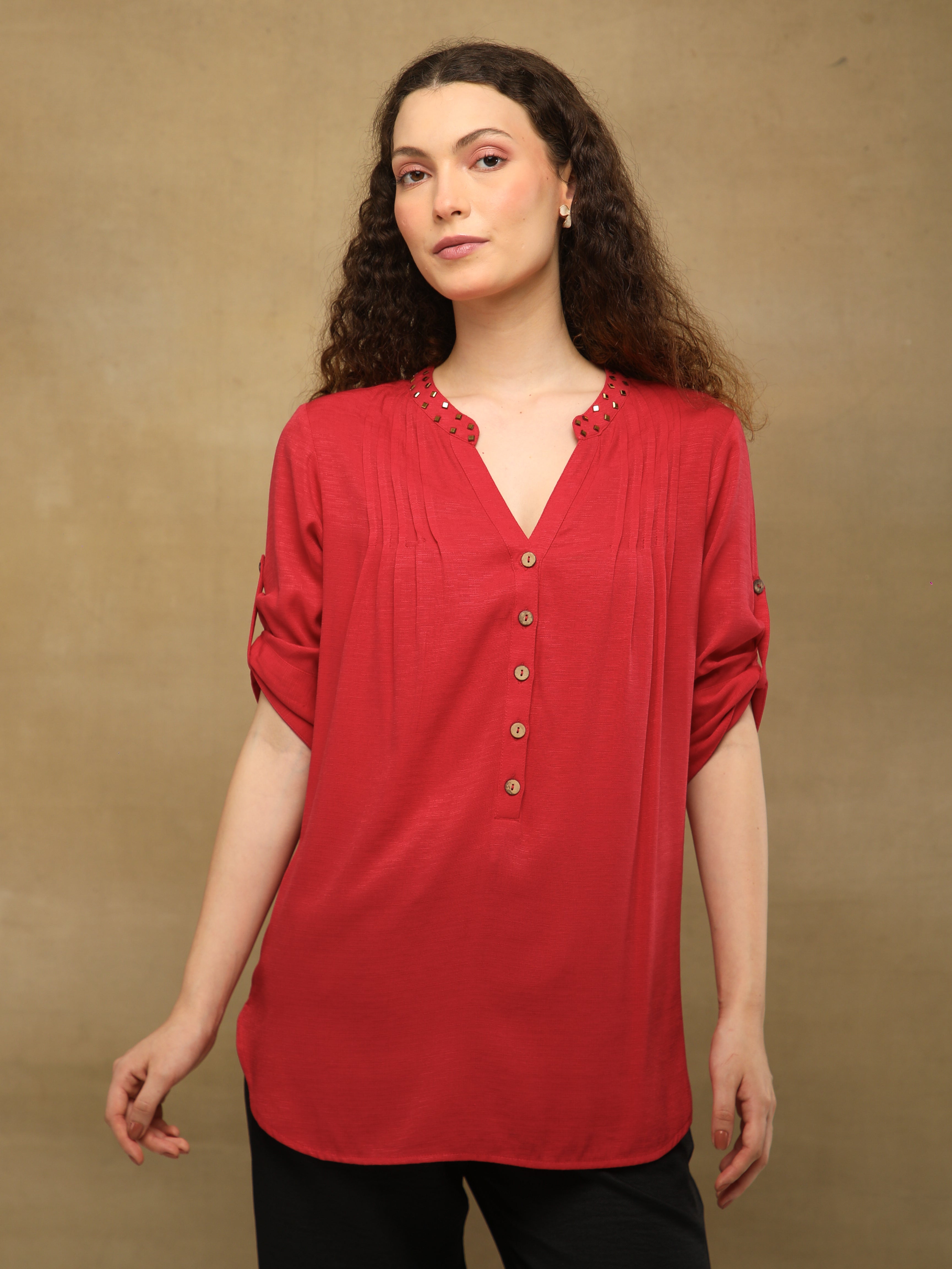 Rayon Slub Swarovski Red Top
