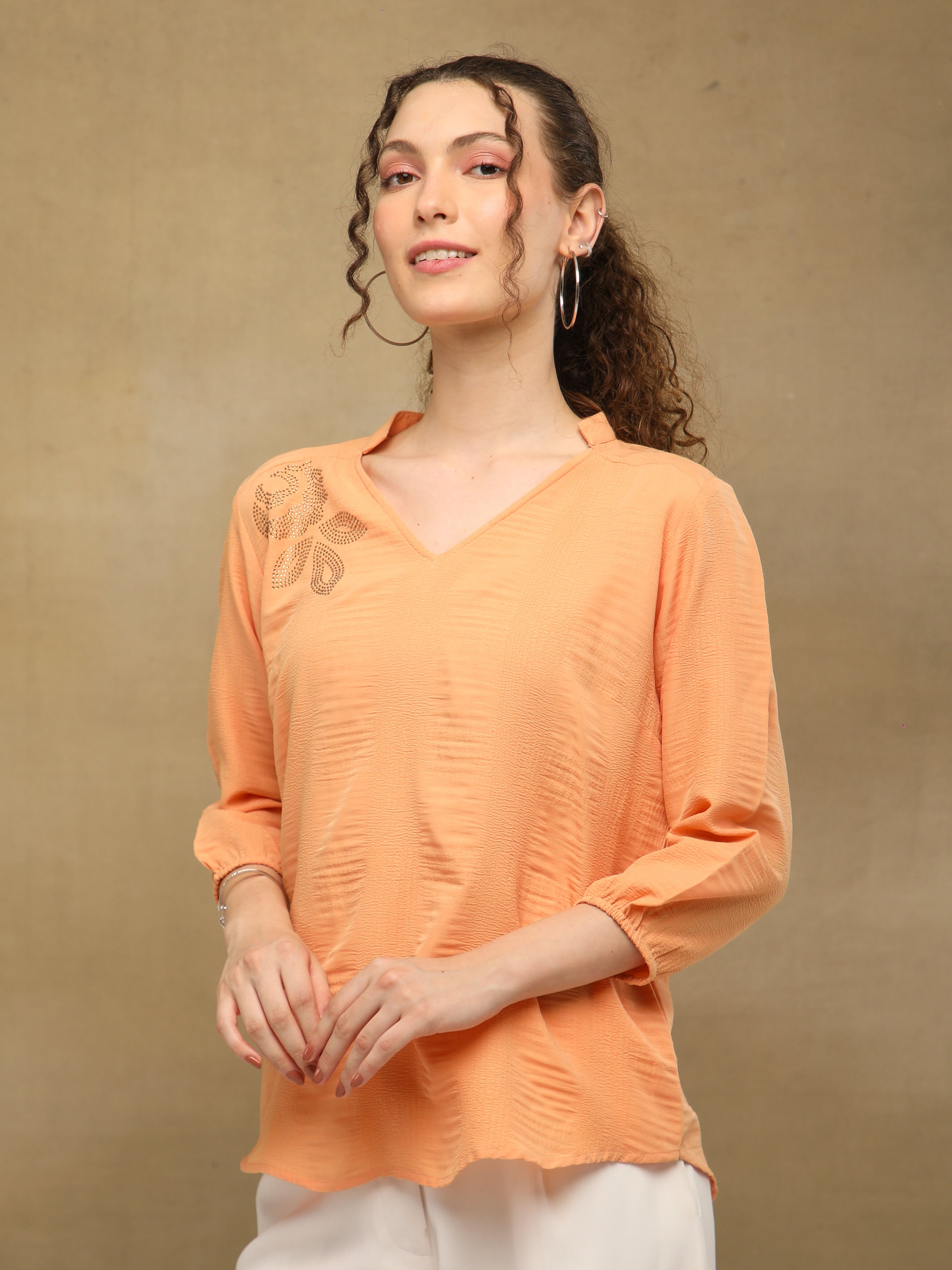 Textured Swarovski Peach Top