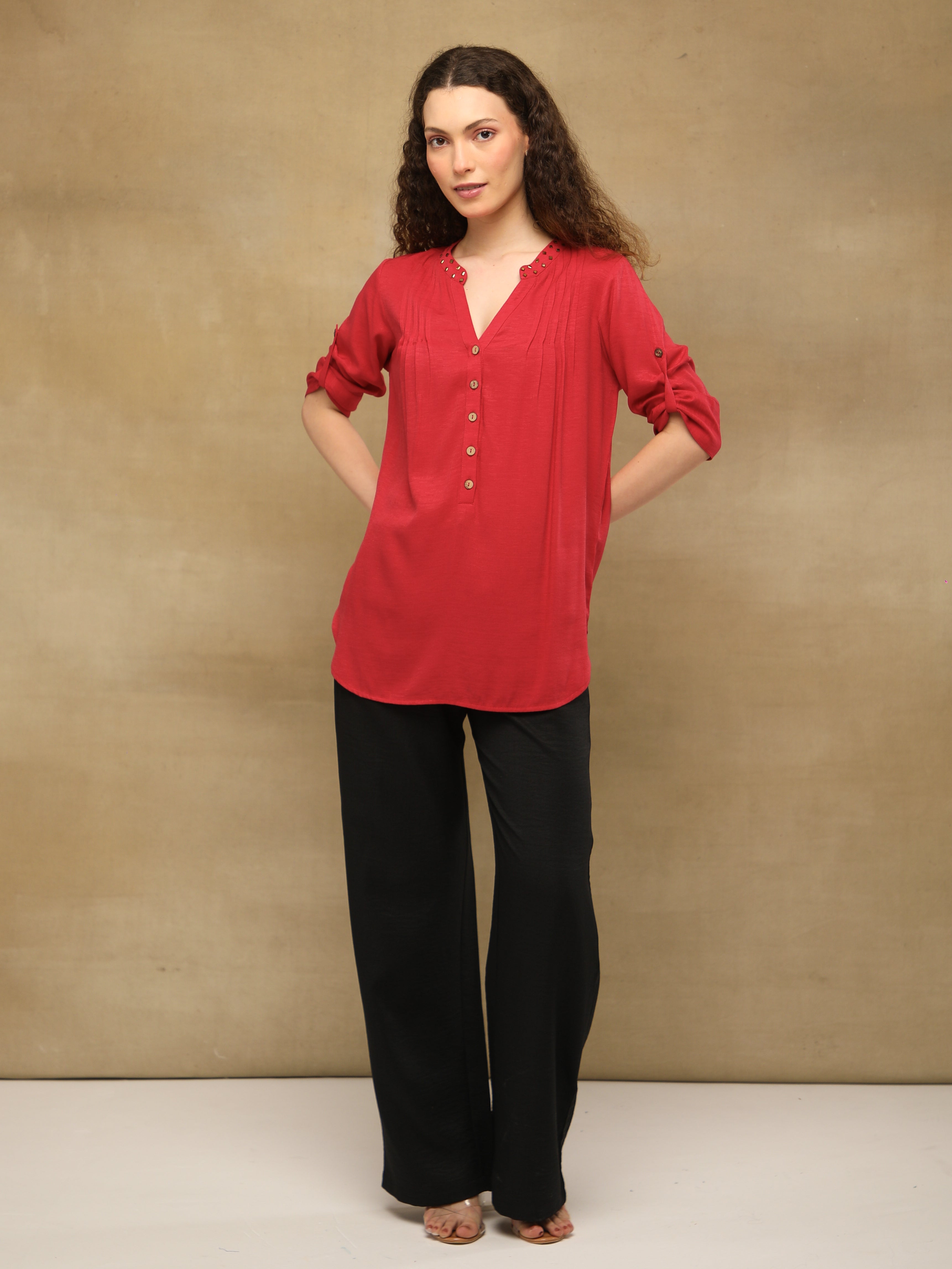 Rayon Slub Swarovski Red Top