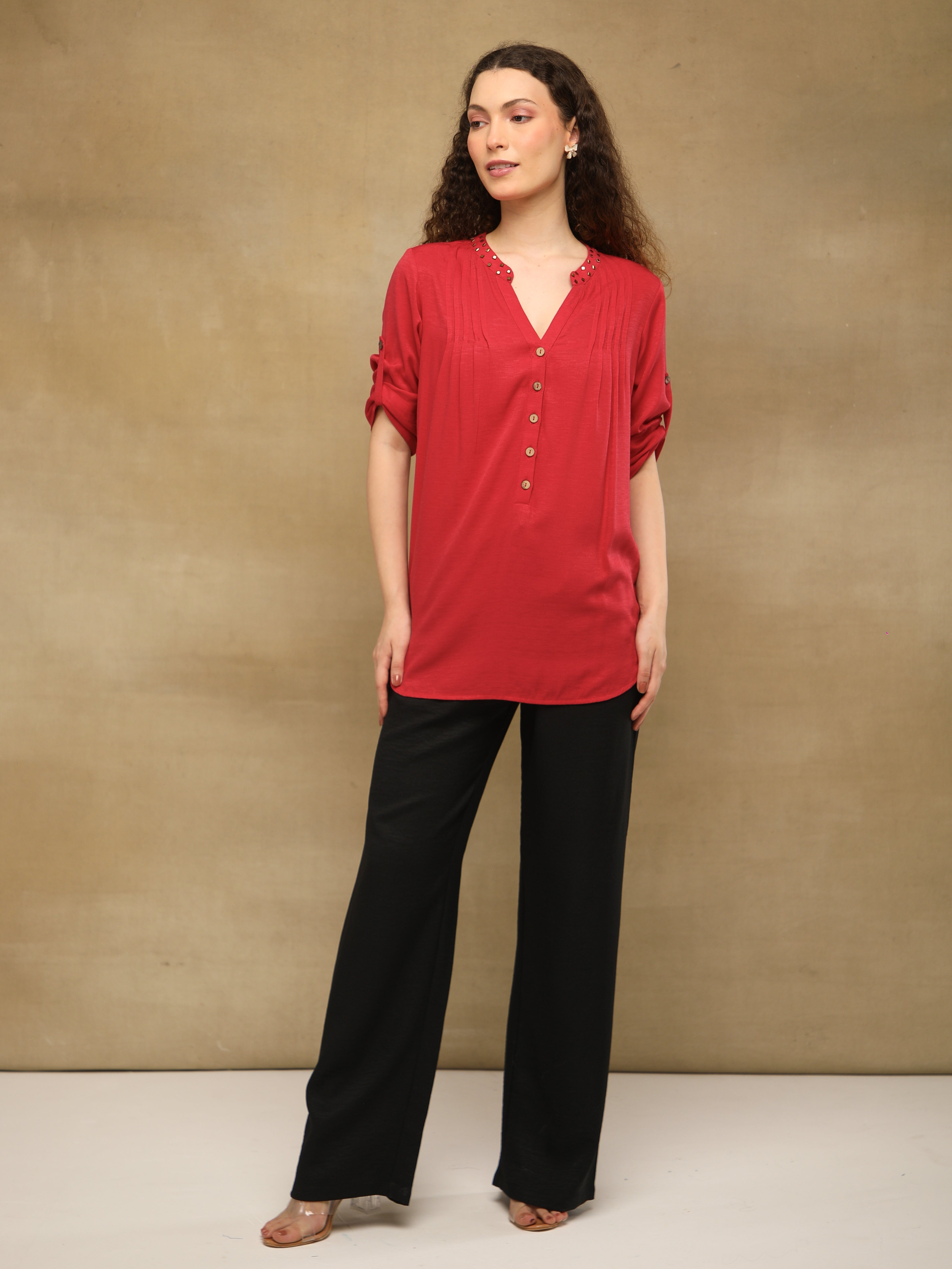 Rayon Slub Swarovski Red Top