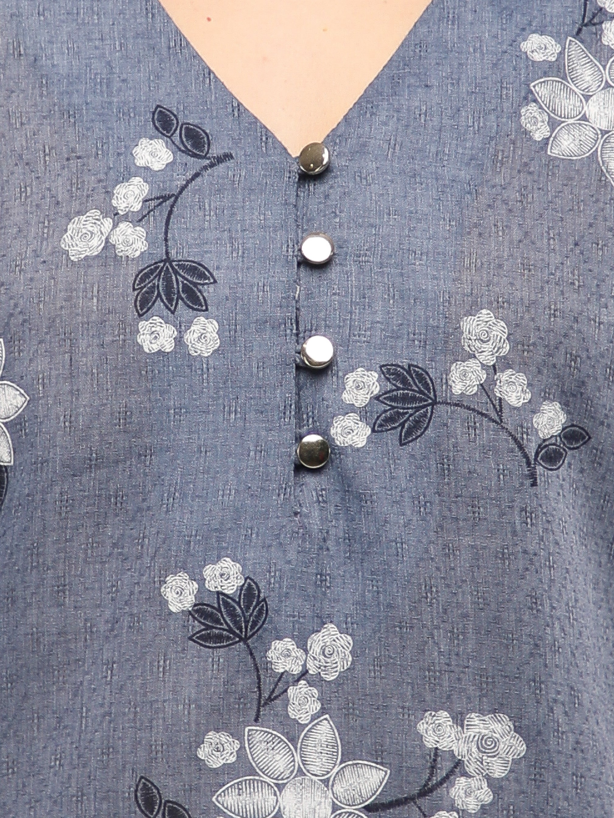 Slate White Floral Print Cotton Topno