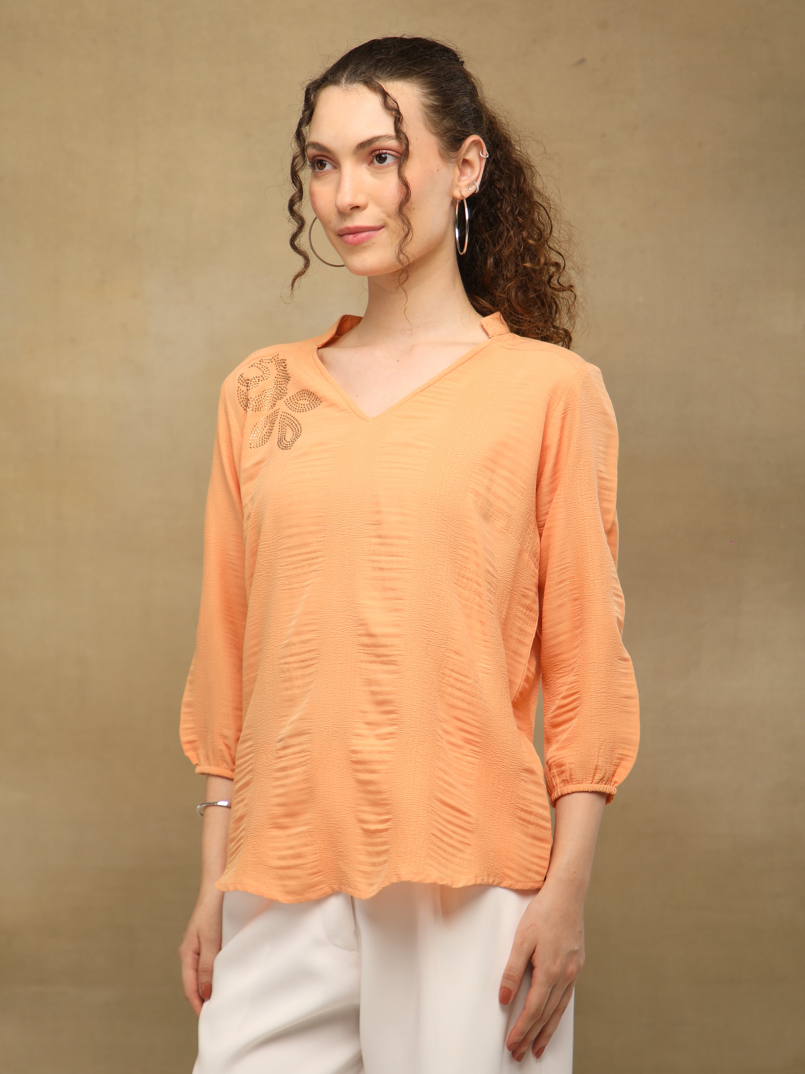 Textured Swarovski Peach Top