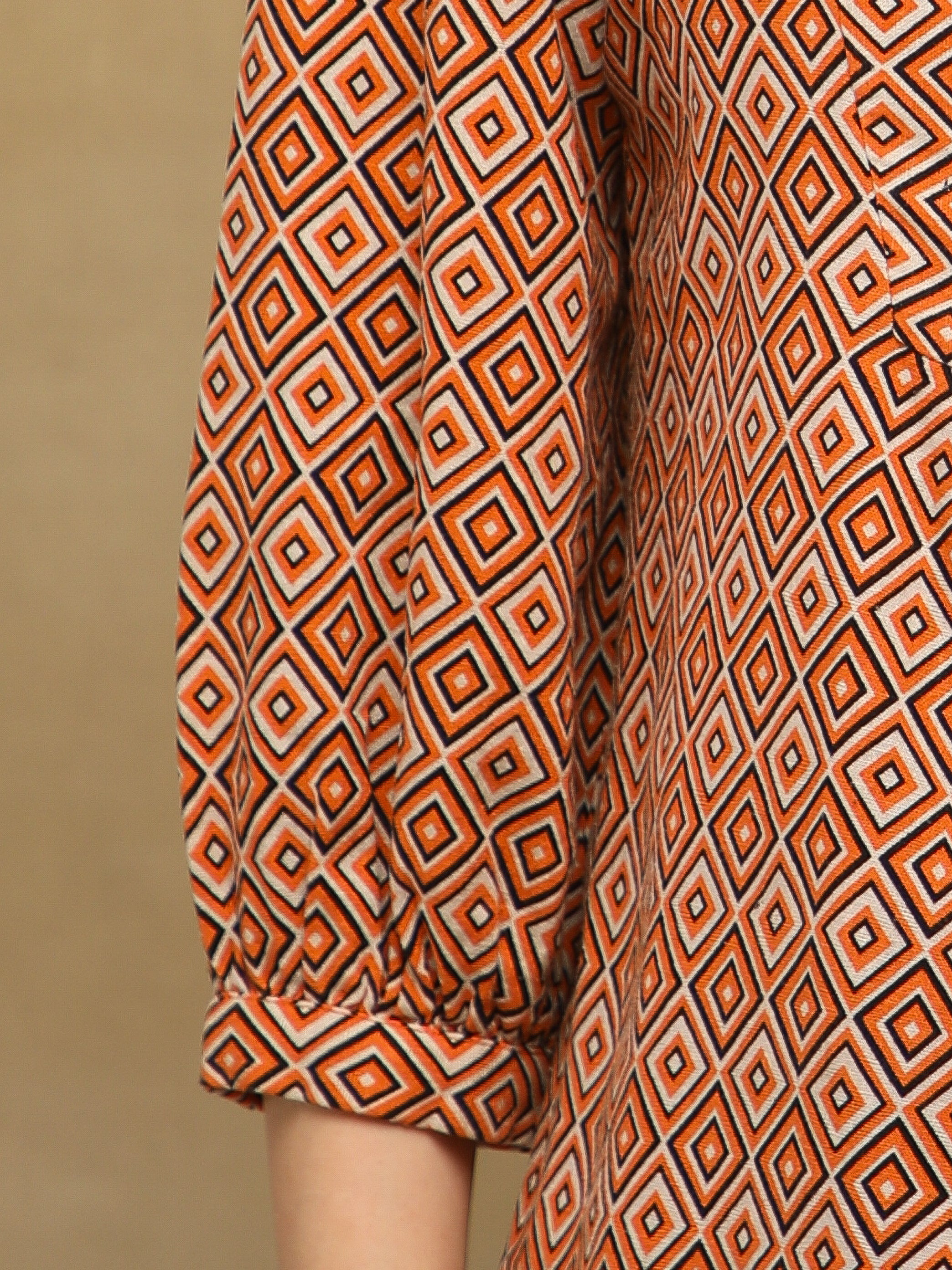 Rust Diamond Print Linen Shirt