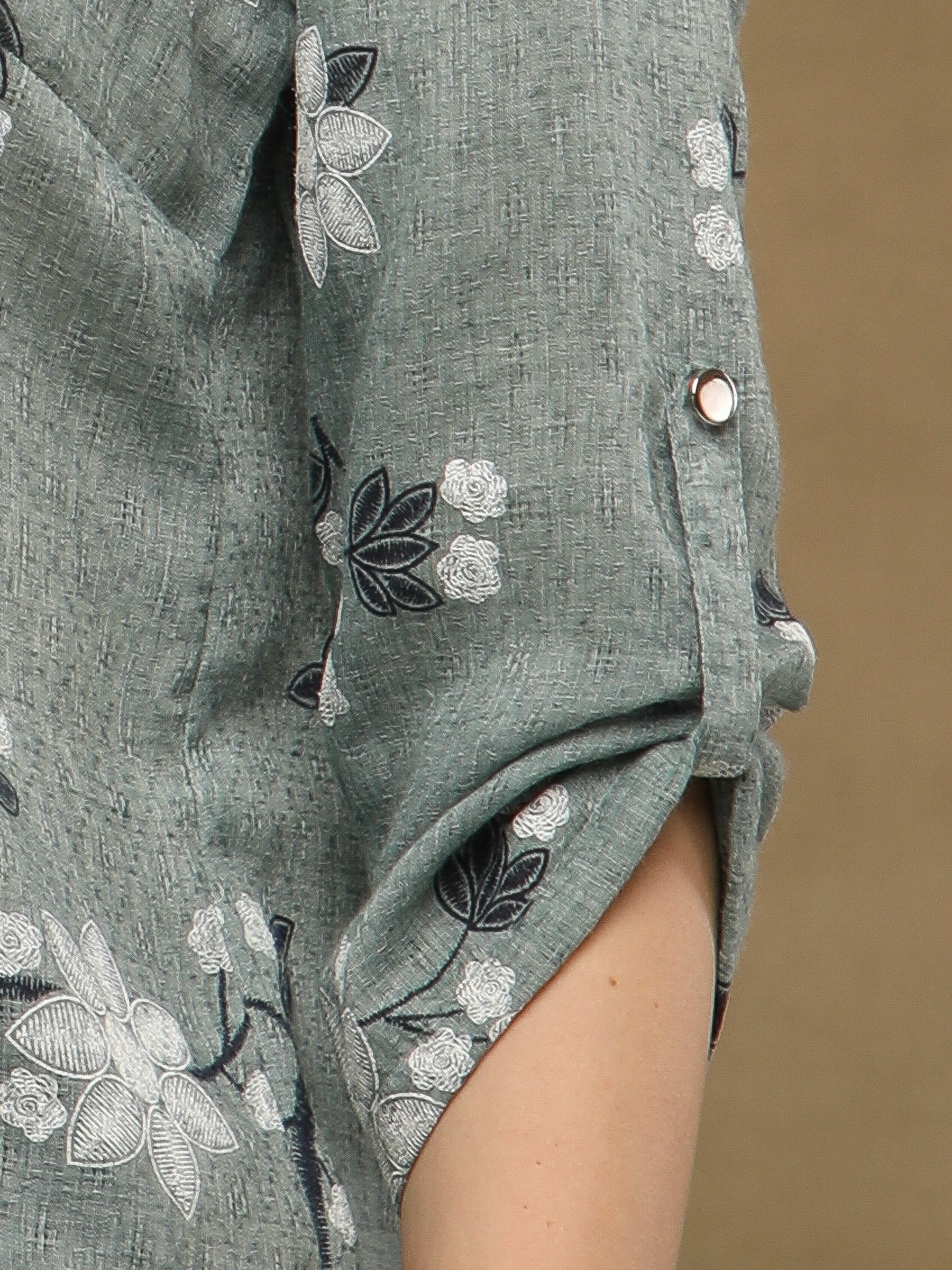 Olive White Floral Print Cotton Top