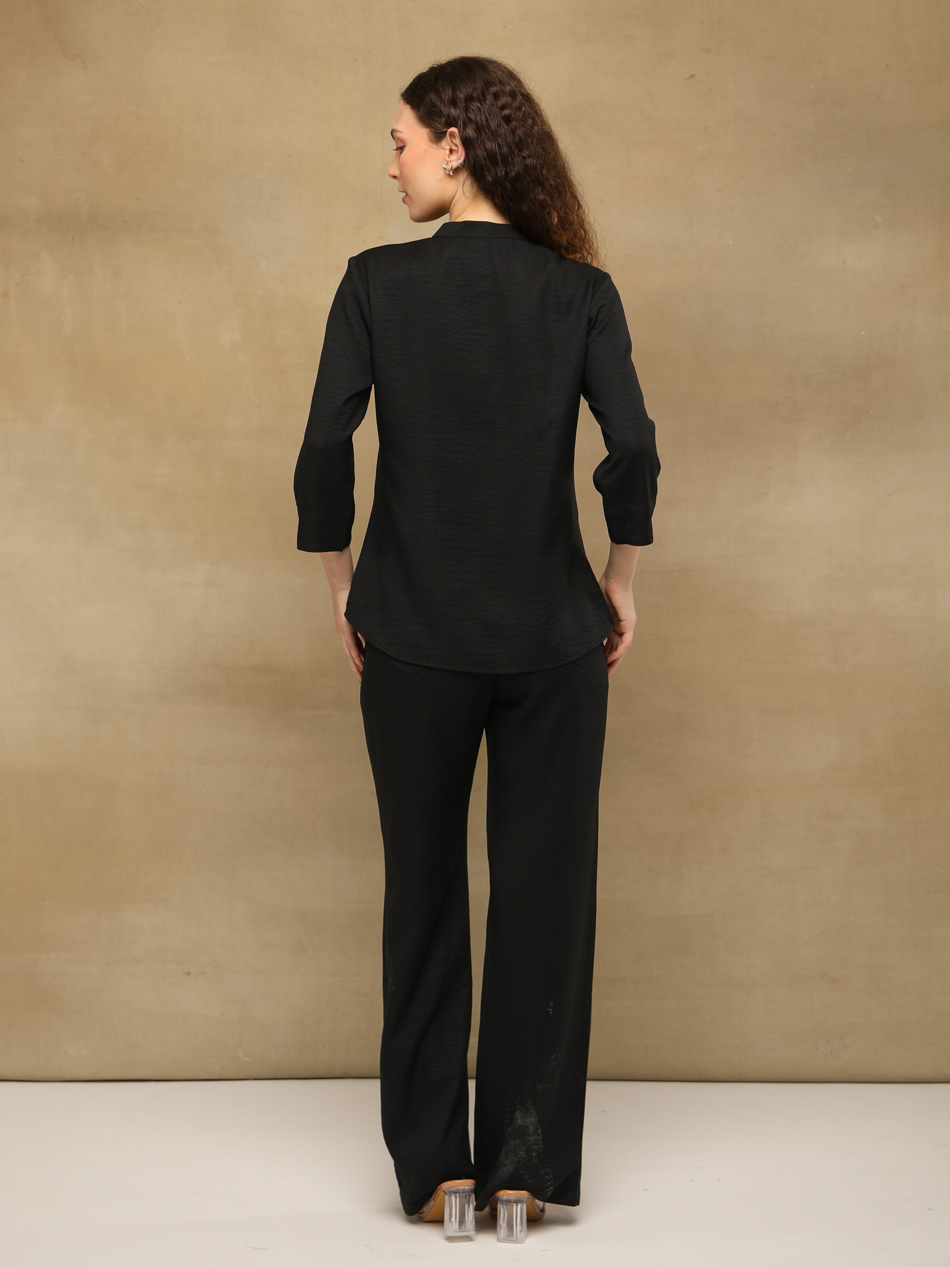 Melange Linen Triple Pintuck Black Co-ord Set