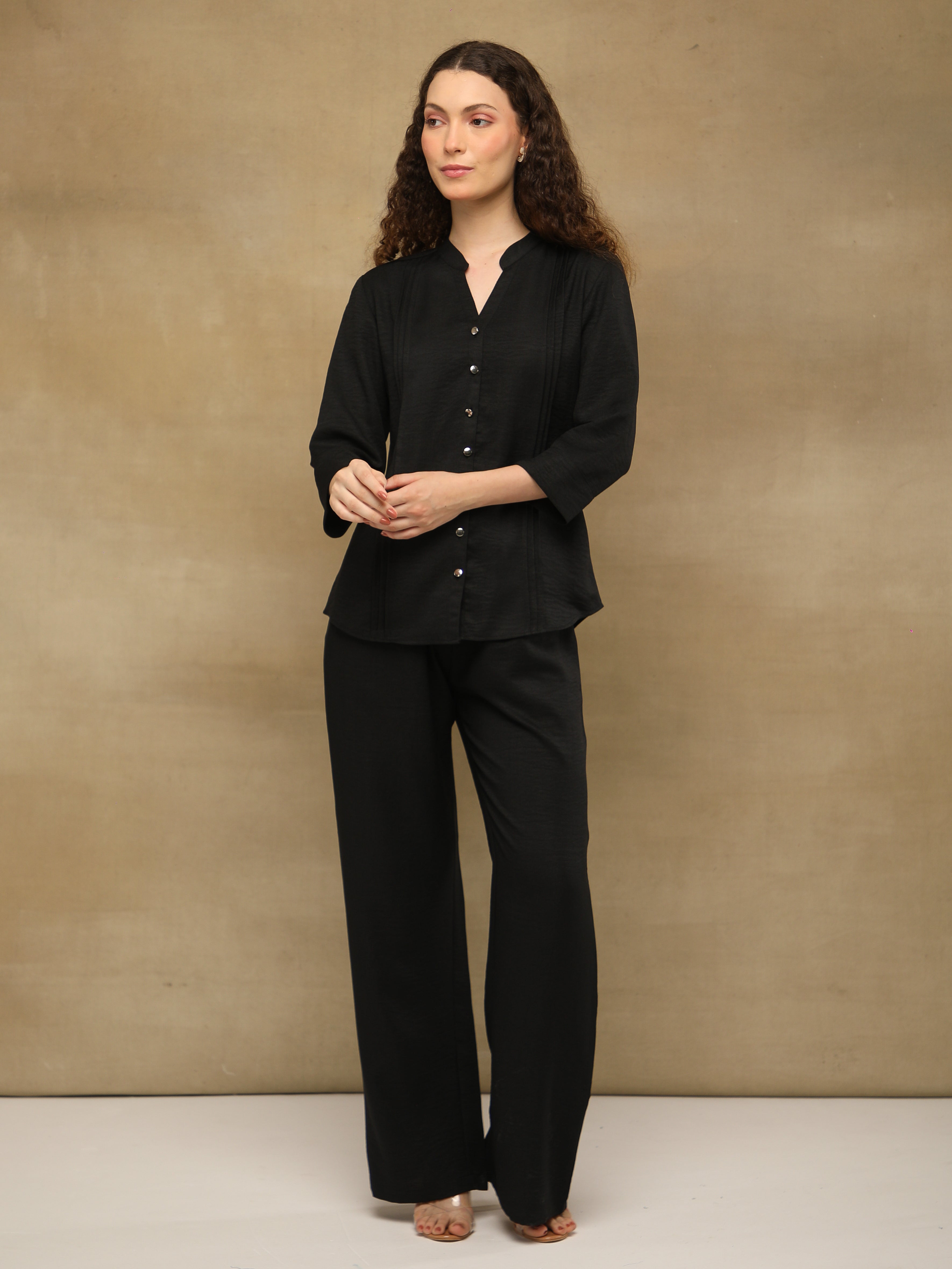 Black Drawstring Melange Linen Pants