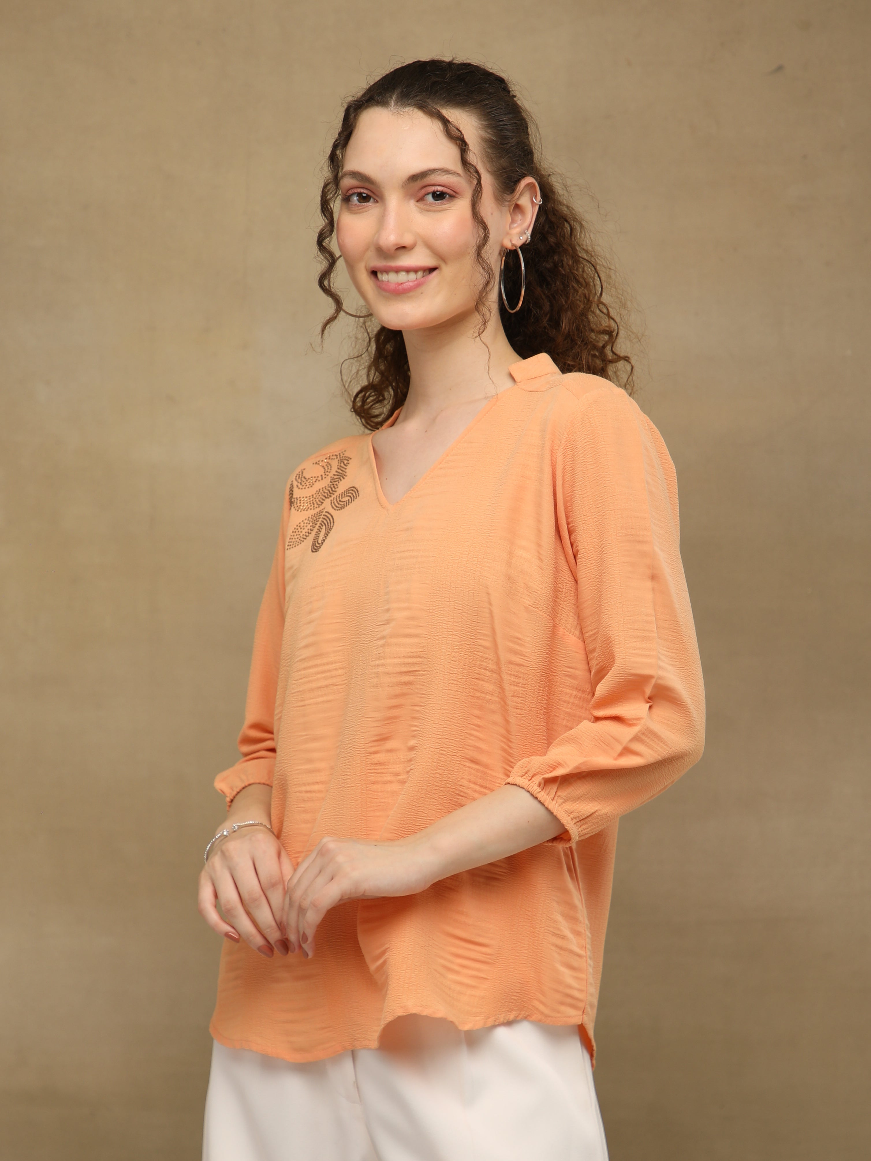 Textured Swarovski Peach Top