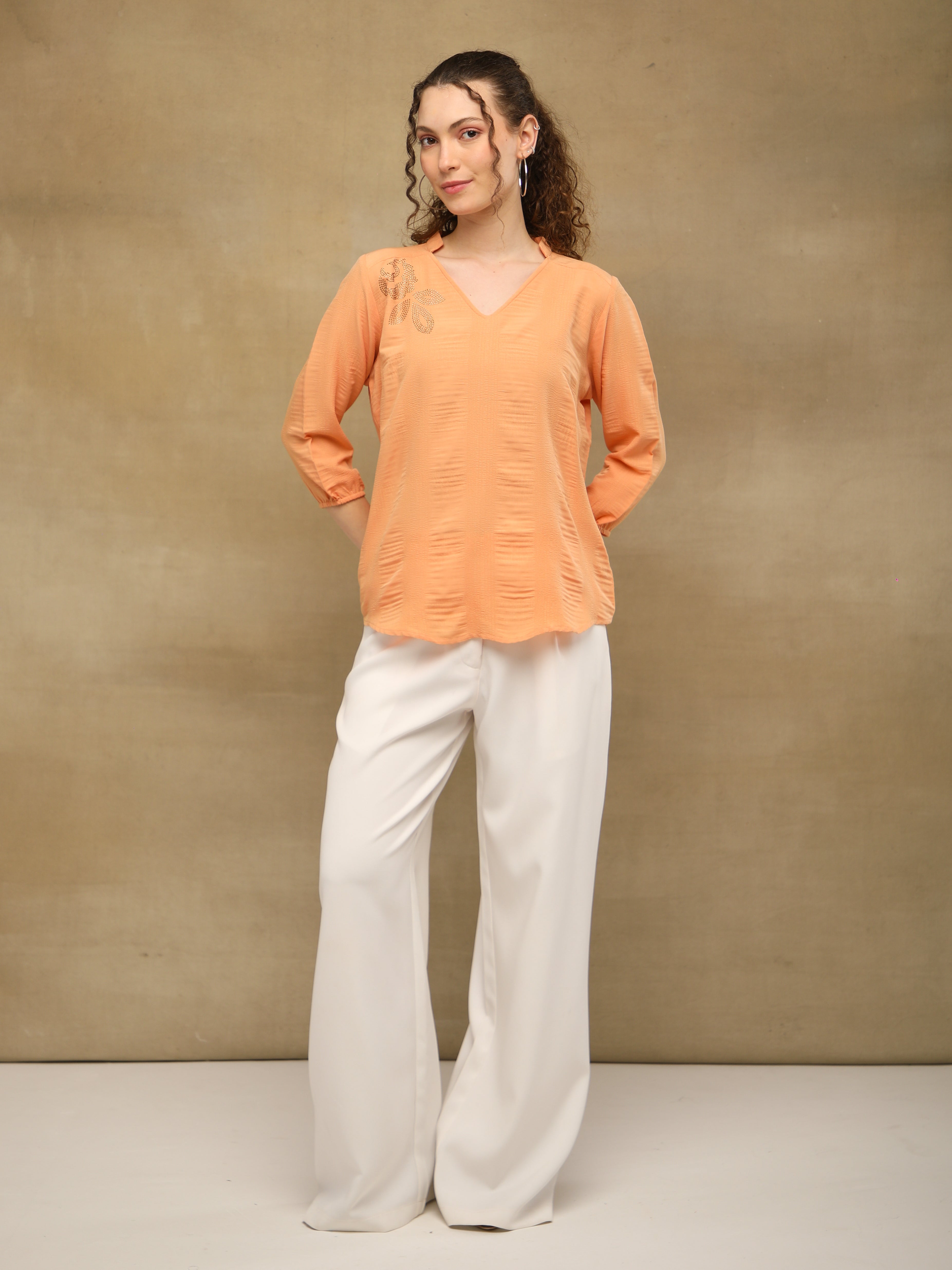 Textured Swarovski Peach Top