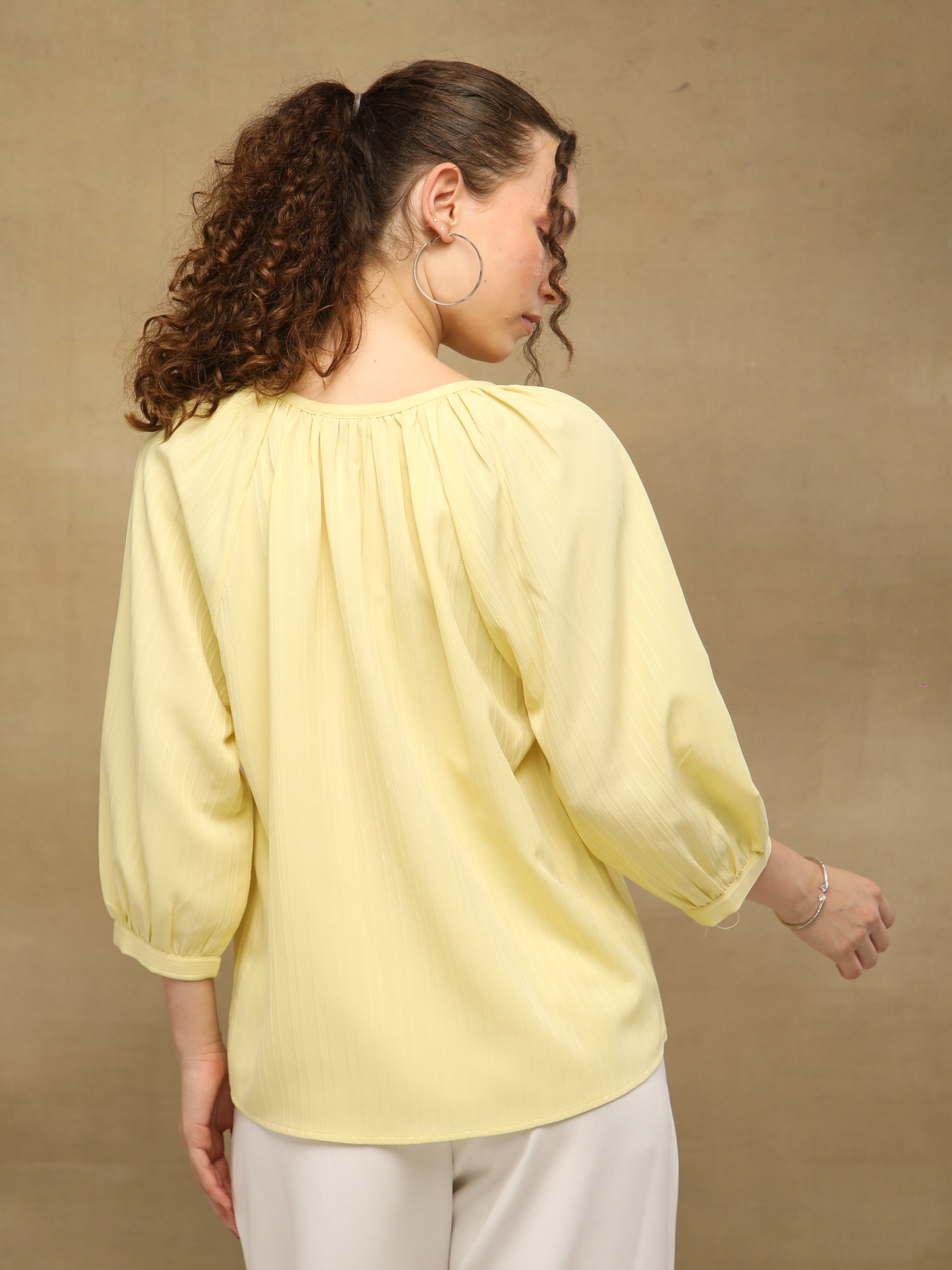 Self Stripe Textured Yellow Top
