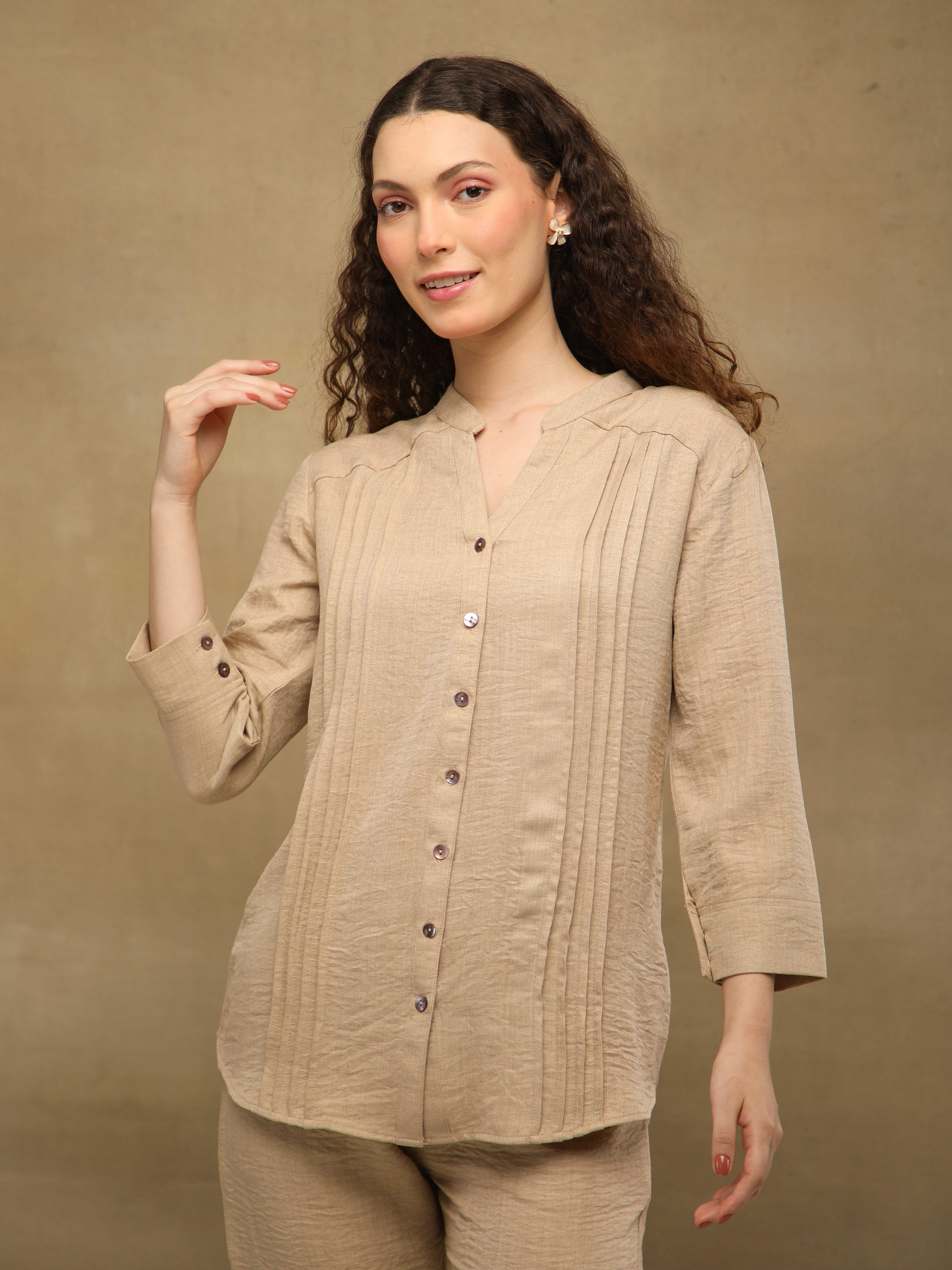 Pintuck Linen Beige Co-ord Set