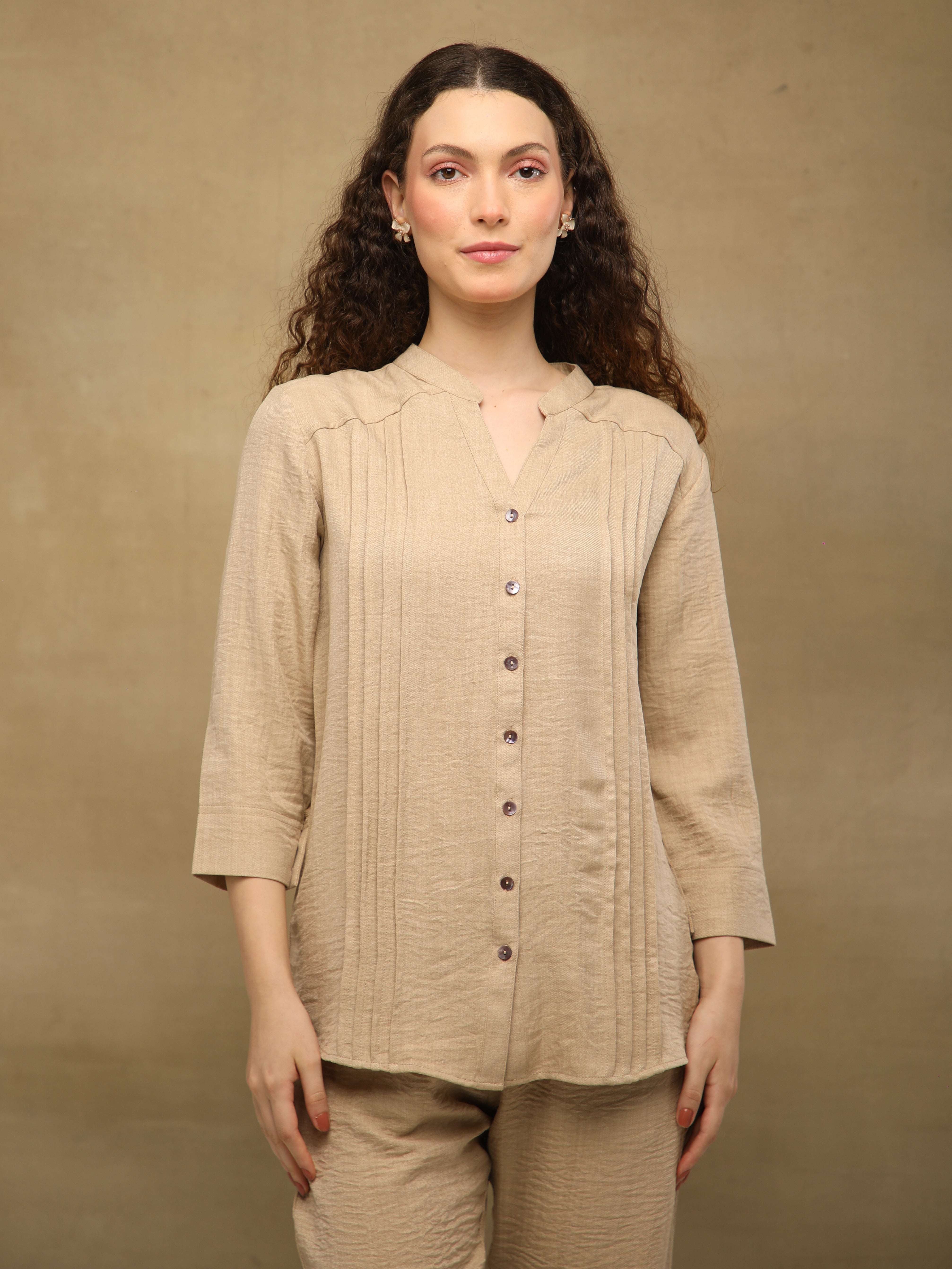 Pintuck Linen Beige Co-ord Set