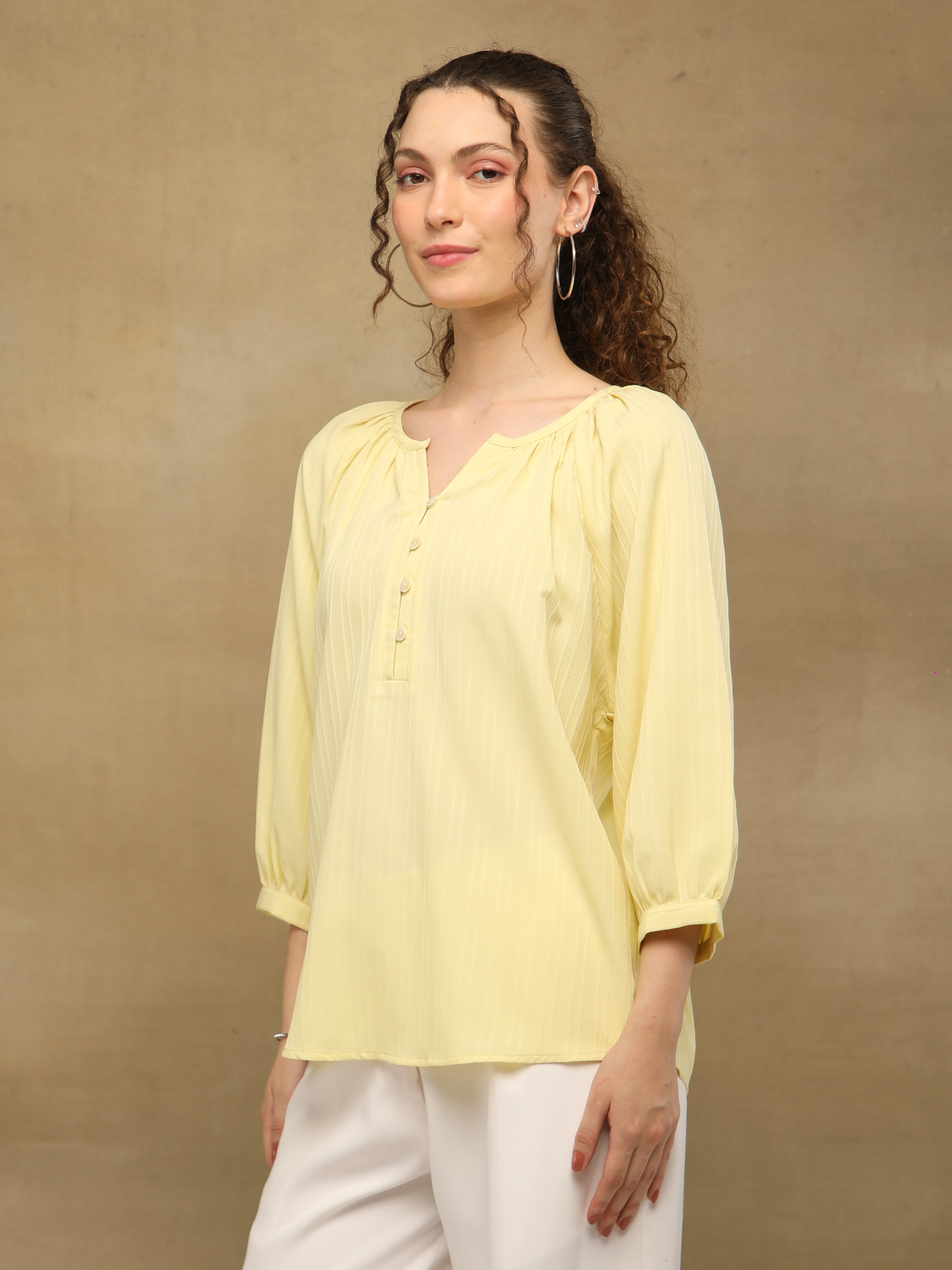 Self Stripe Textured Yellow Top