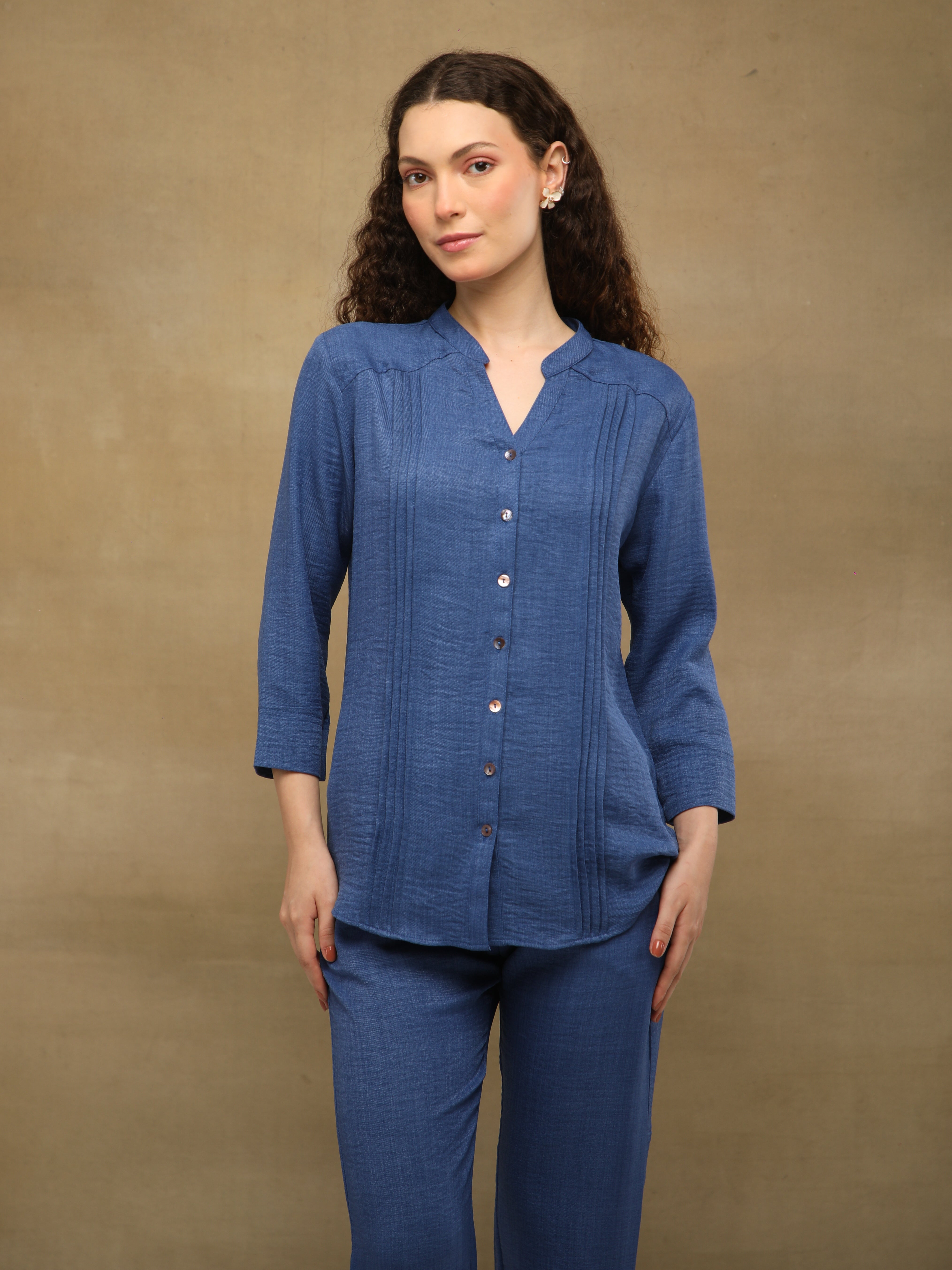 Pintuck Linen Indigo Co-ord Set