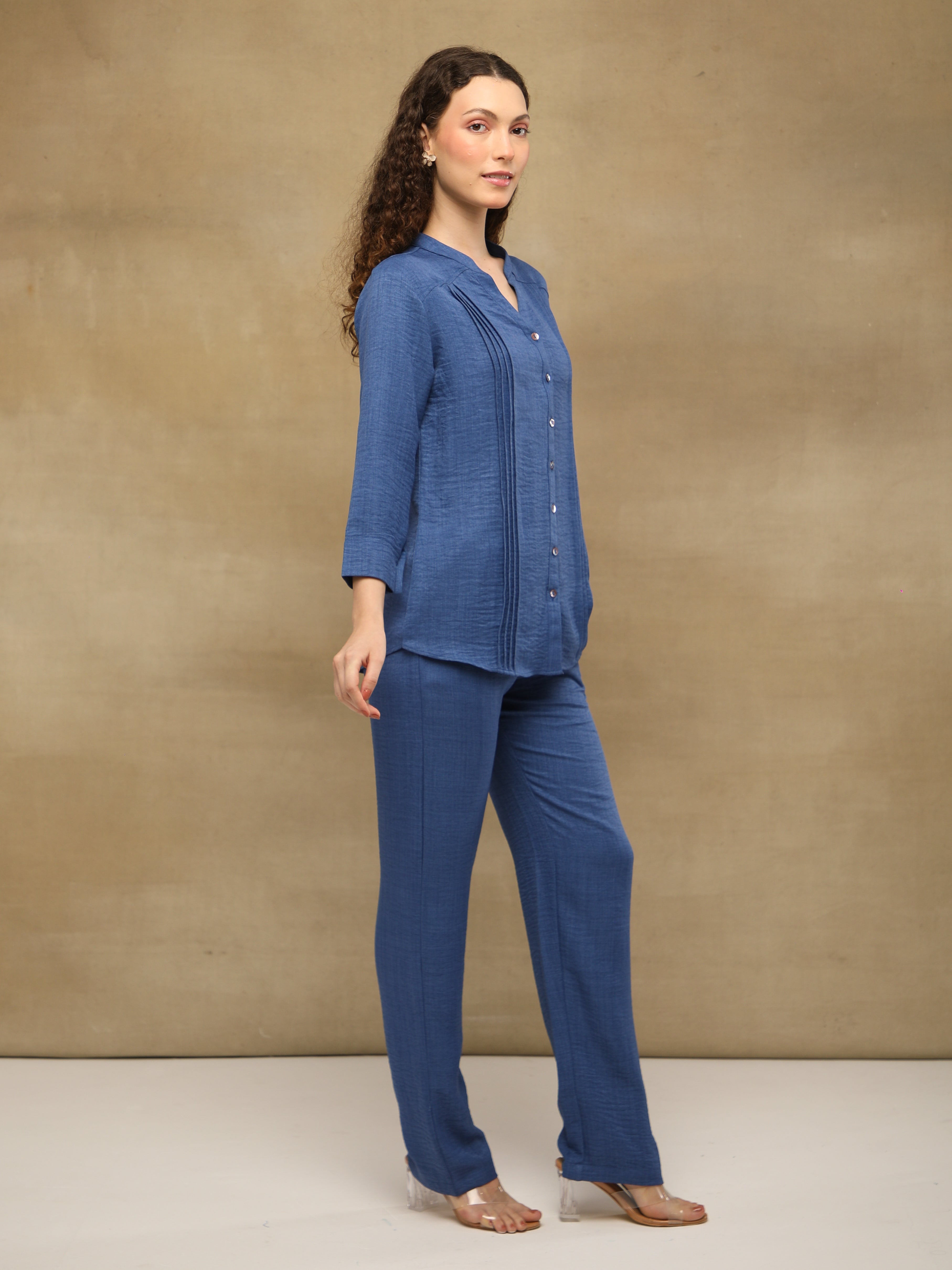 Pintuck Linen Indigo Co-ord Set