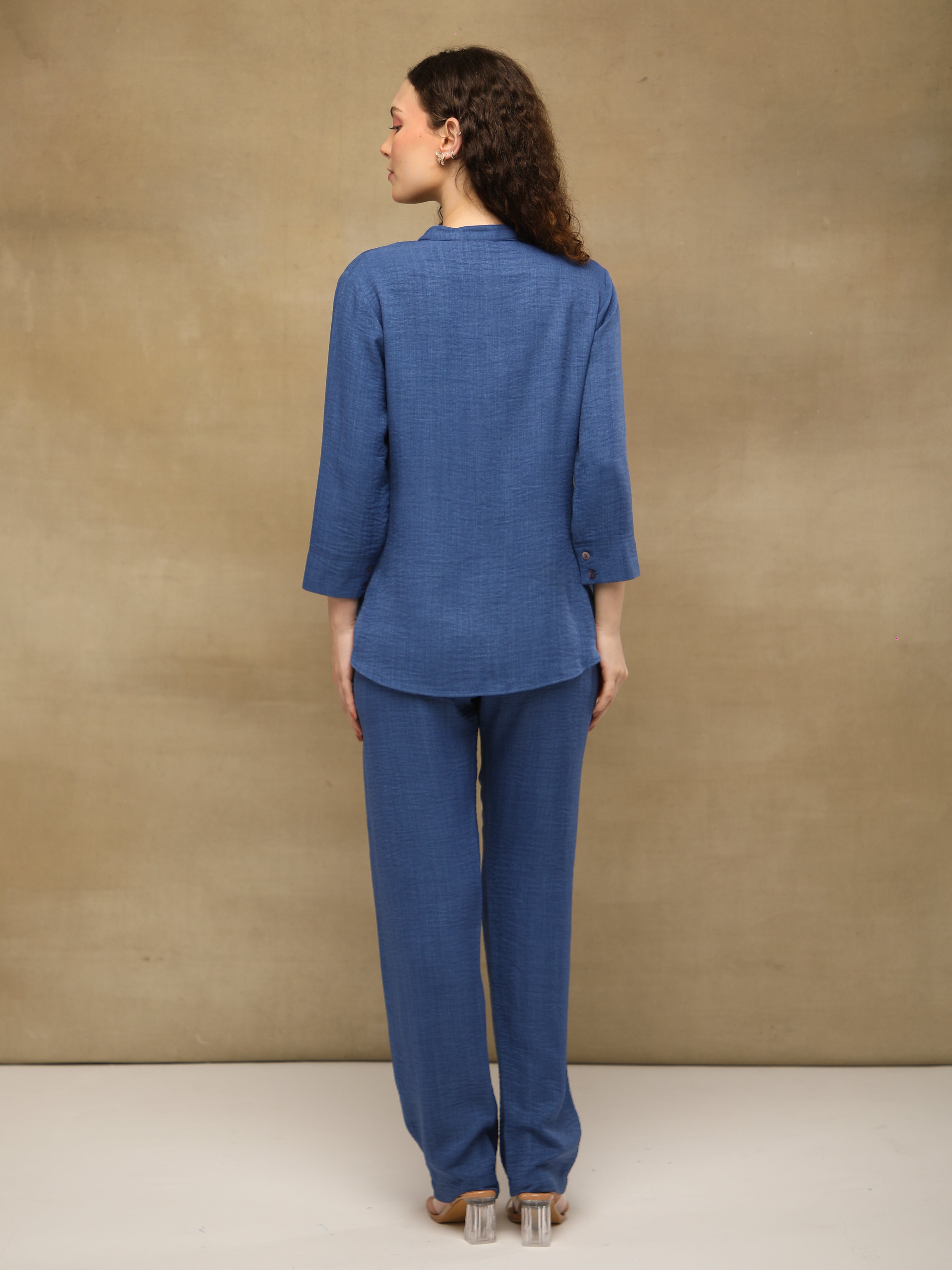 Pintuck Linen Indigo Co-ord Set